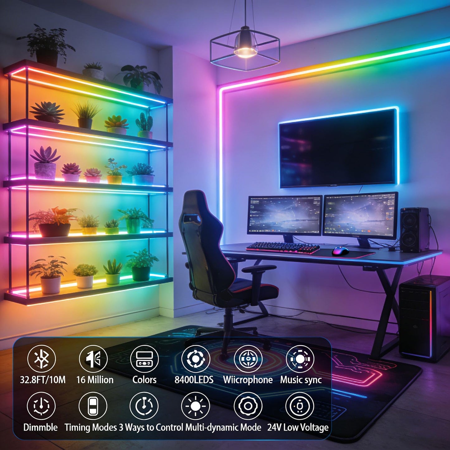 FOSUO RGBW IC COB LED Strip Cool White 6000K 24V 32.8ft 7840LEDs WS2811 Addressable Color Changing Multicolor RGB+CW LED Tape Lights Kit