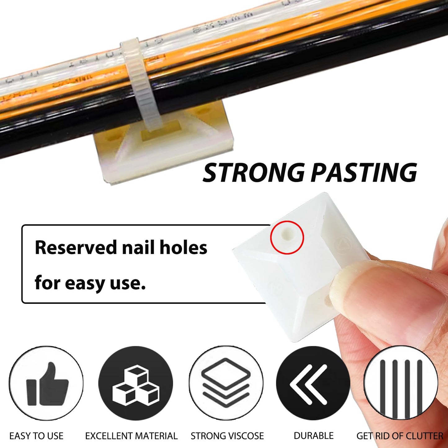 340 Pcs Self Adhesive Cable Zip Tie Mounts Set | 170 Pcs Cable Tie Mounting Base,3/4" | 170 Pcs Zip Ties,8" | White,Cable Clip,Wire Management