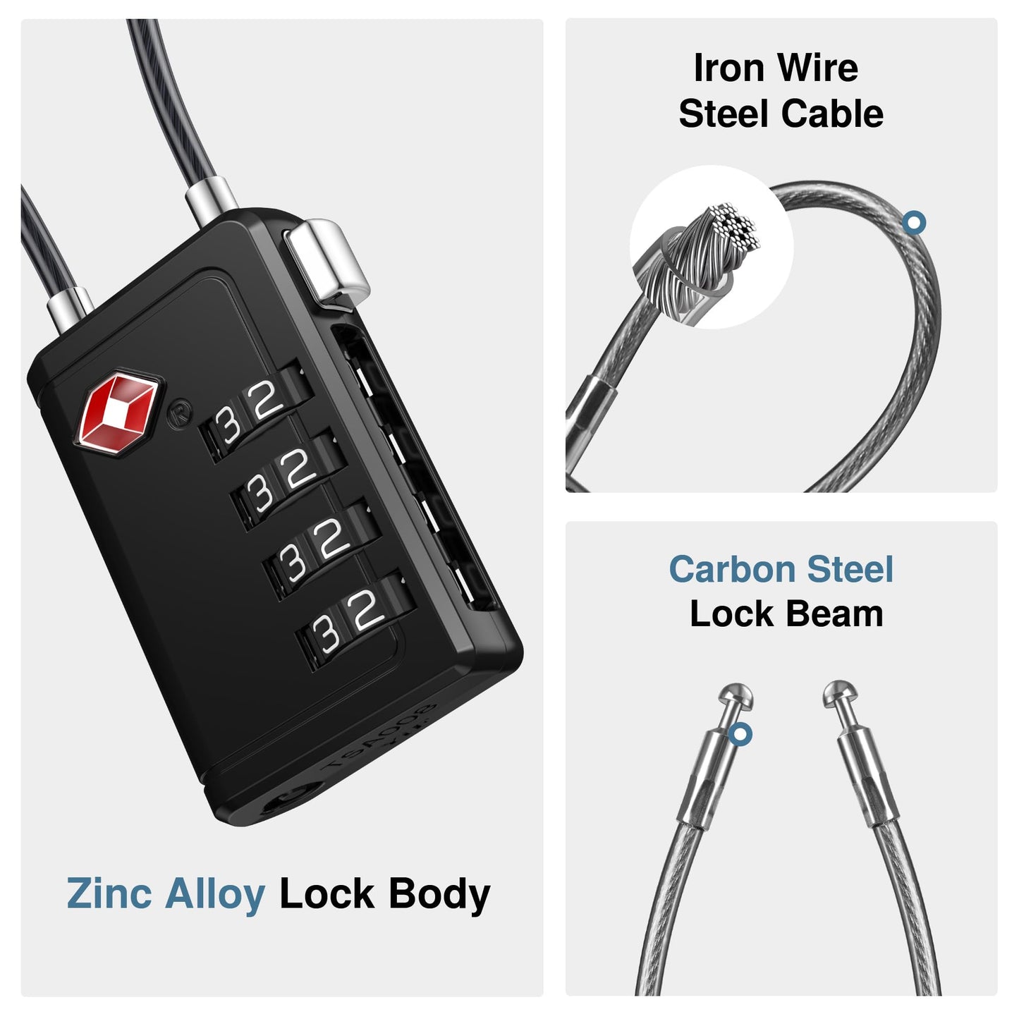 Puroma TSA Approved Travel Locks 2 Pack – 4 Digit Combination Padlocks with Open Alert, Resettable Zinc Alloy for Suitcase & Backpack