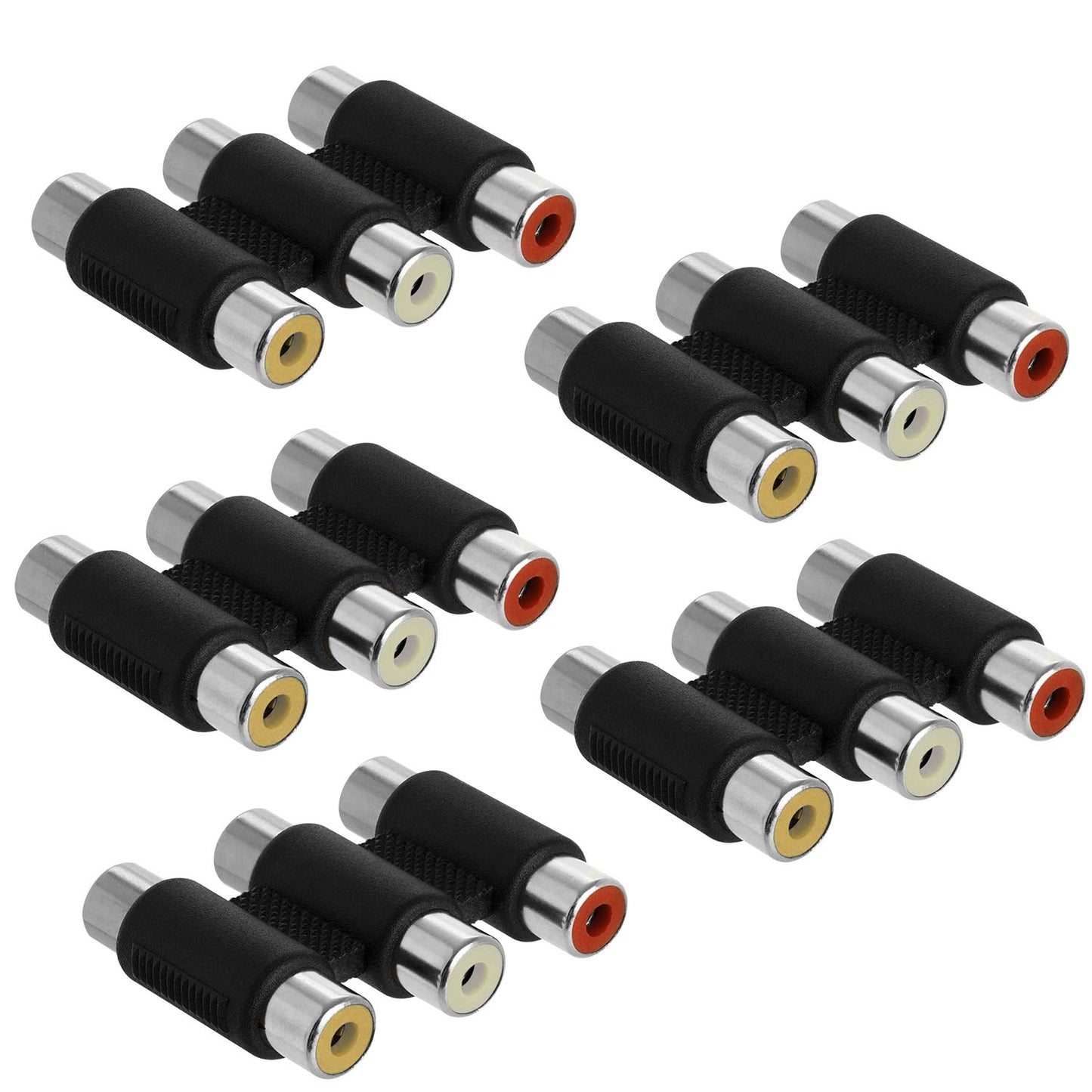 AYECEHI RCA Coupler 5 Pack Audio Video Female to Female Connector 3-RCA Jacks Adapter Jointer - White/Red/Yellow