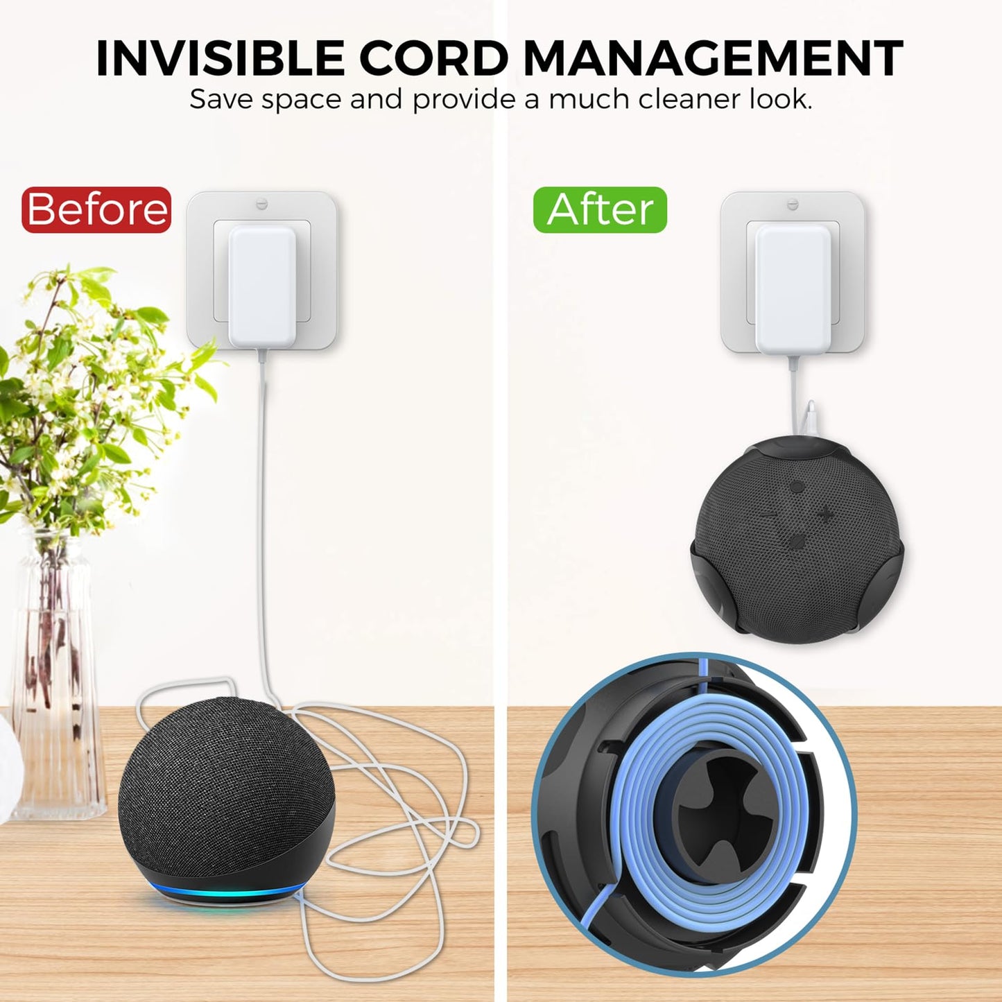 awakentti 2 in 1 Wall Mount Holder Desktop Stand for Echo Dot 4th Generation, Space-Saving Accessories, Sturdy, Outlet Hanger for Dot 4th Gen Smart