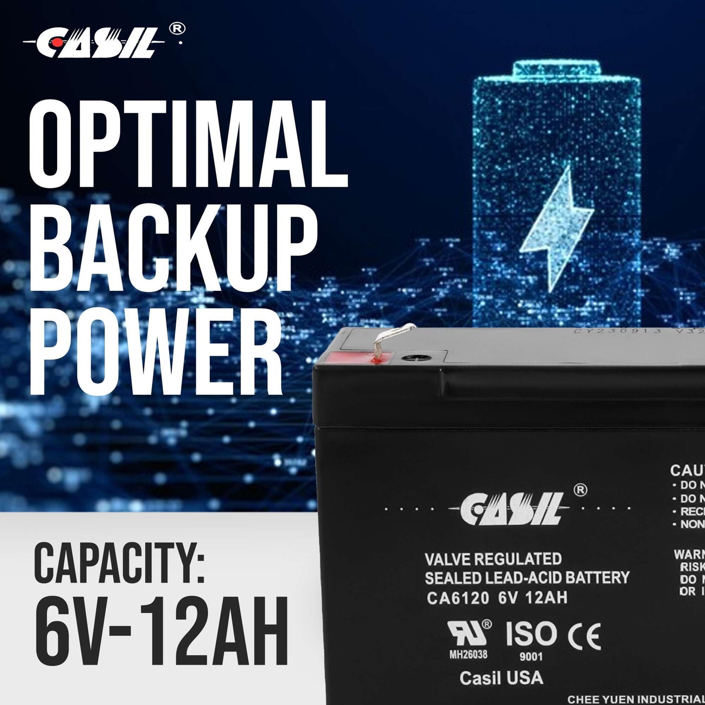 Casil Emergency Light Battery 6v 12ah CA6120 Sealed Lead Acid AGM with F2 Terminal for 6v Emergency Light Battery