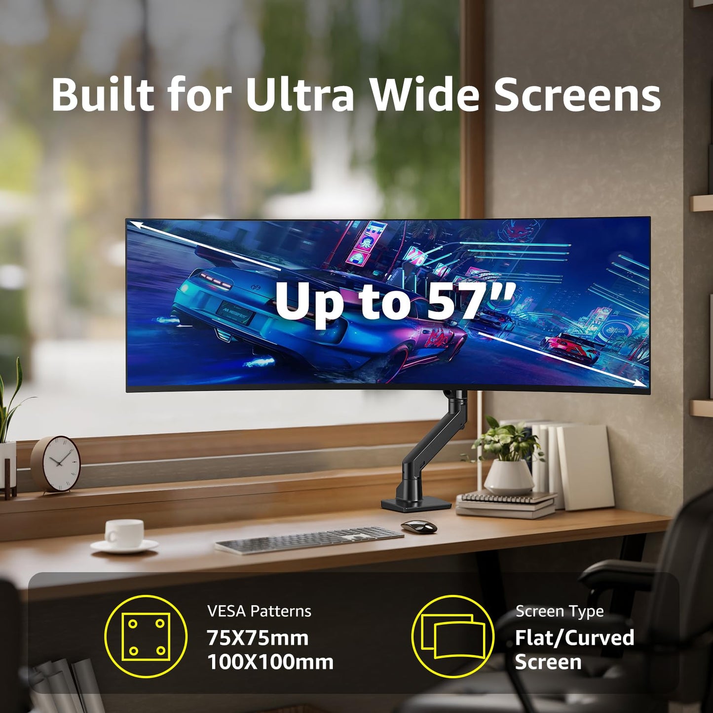 Heavy Duty Monitor Arm Aluminum Single Gas Spring Monitor Arm Suit for Flat/Ultrawide/Cruved Screen 34-49 inch and New 57 inches Screen Weight