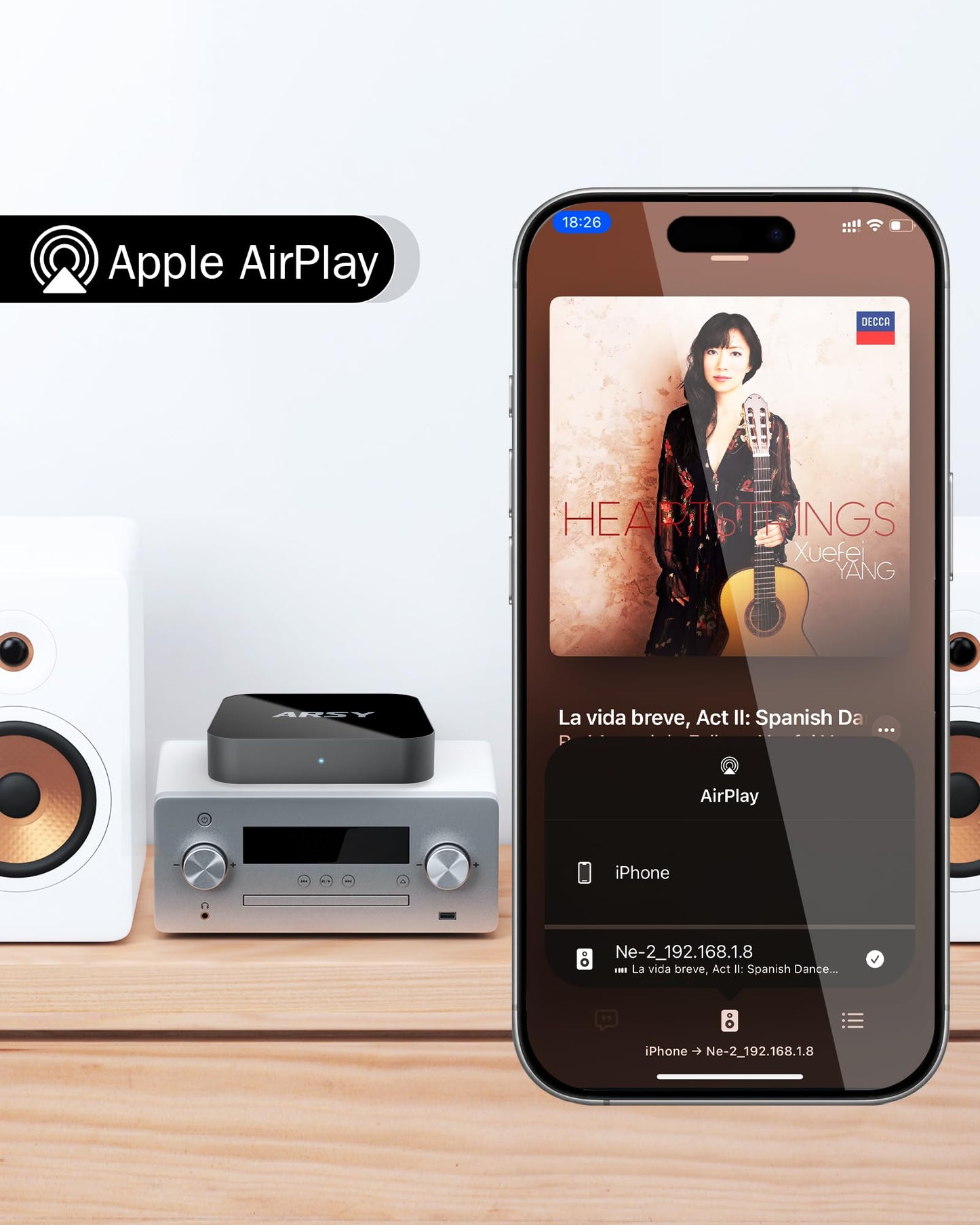 ARSY Ne-2 Airplay 2 Receiver, Streaming Music Receiver, WiFi Wireless Audio Streamer Stream Hi-Res Audio from Spotify, Tidal, Roon and More, Power