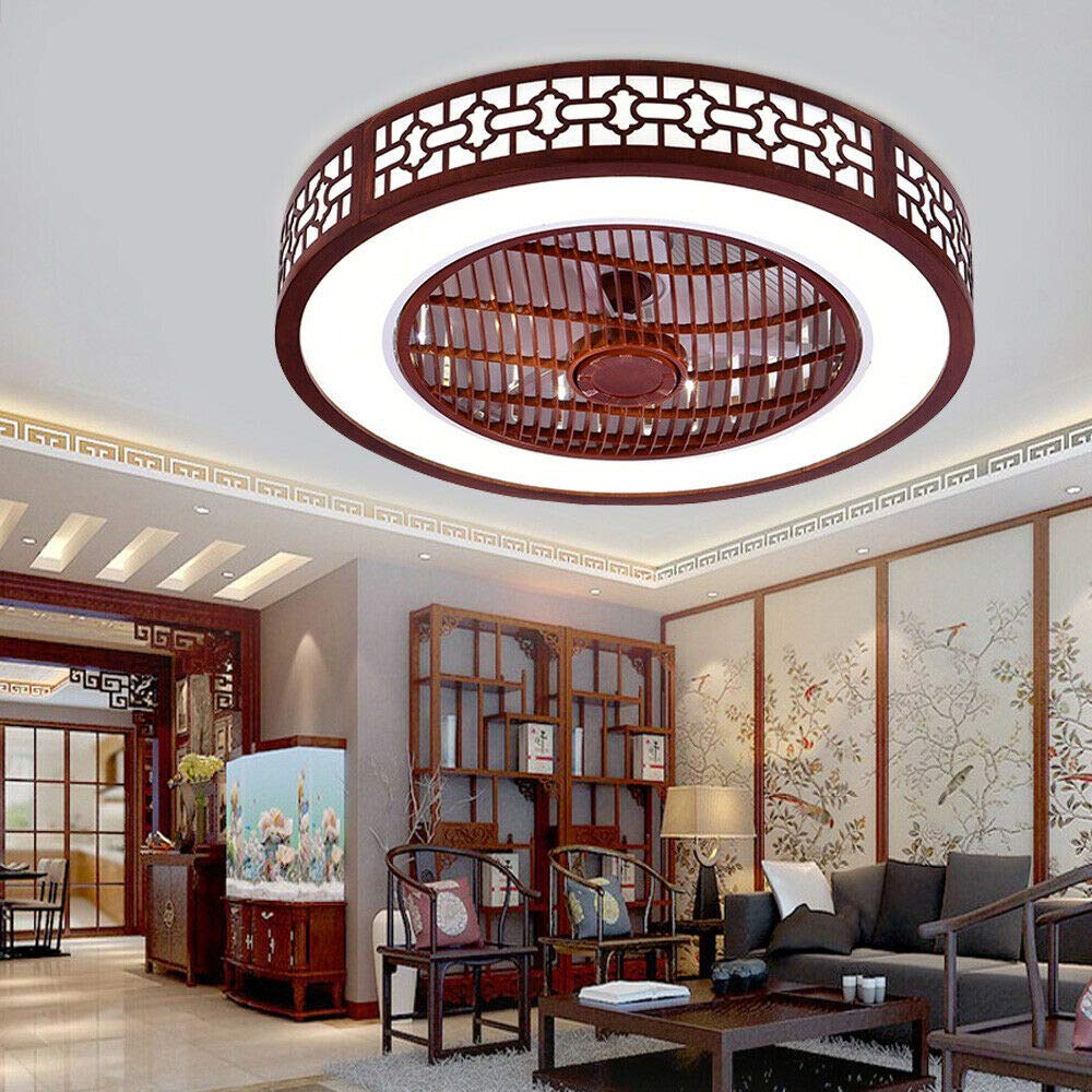 YIYIBYUS 22 Inches Modern Ceiling Fan with Light, Enclosed Low Profile Ceiling Fan with Remote Control, 2 Colors LED Lighting, 3 Wind Gear,