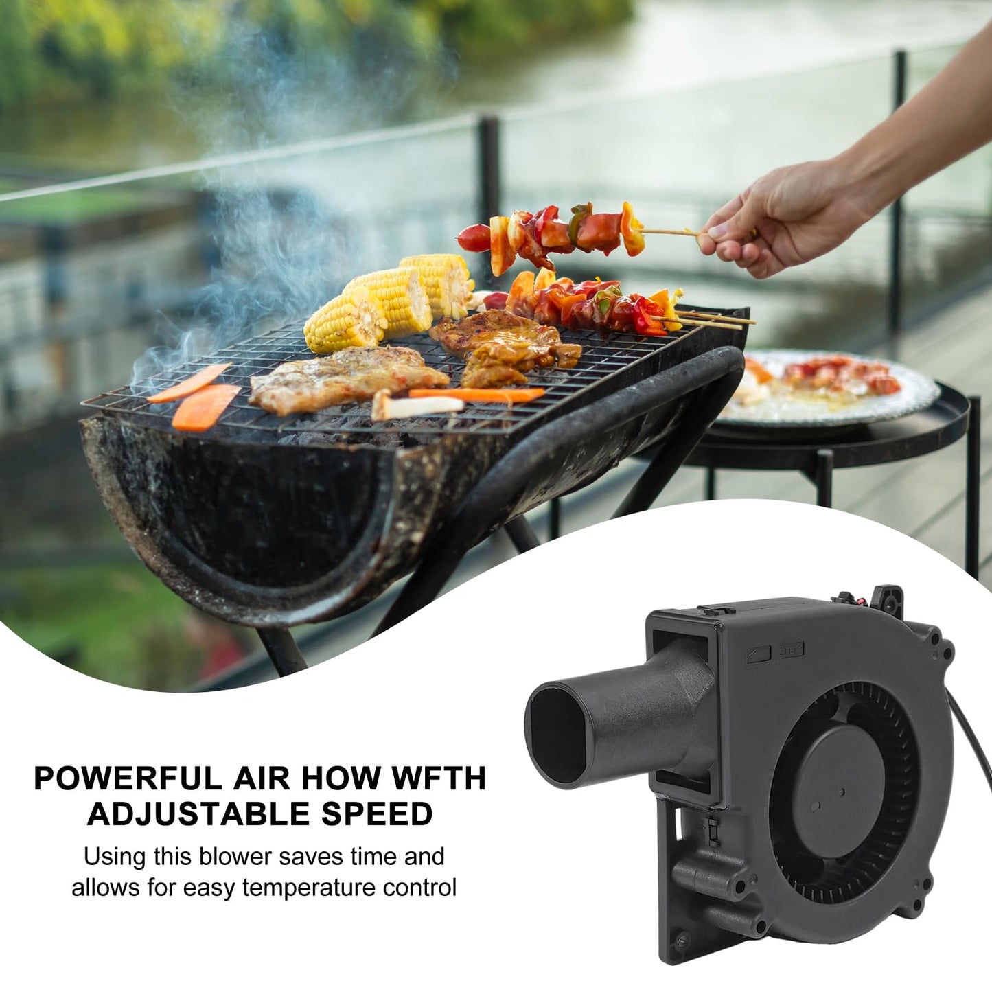 120mm BBQ Fan 12V 4.72in Blower Brushless with 110V/120V Variable Speed Controller Fan Air Mover Cooling for Camping Quick Charcoal Starter,Outdoor