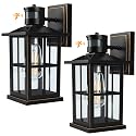 EIKESN 2 Pack Outdoor Motion Sensor Porch Light, Black Exterior Wall Lantern Lighting Fixtures,Dusk to Dawn Outdoor Wall Lights, Waterproof Front
