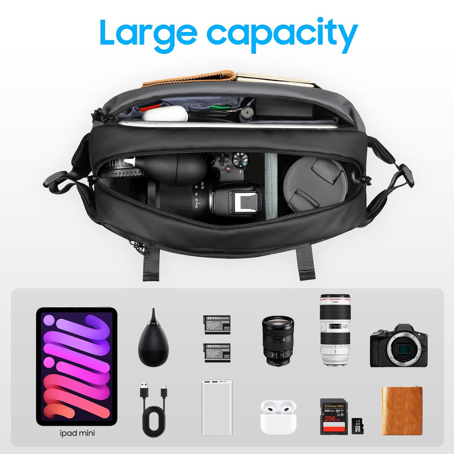 FINTIE Camera Sling Bag for DSLR/SLR/Mirrorless, Waterproof Crossbody Camera Case with Tripod Holder for Canon R50/R100/Sony A6400/Nikon Z6 III
