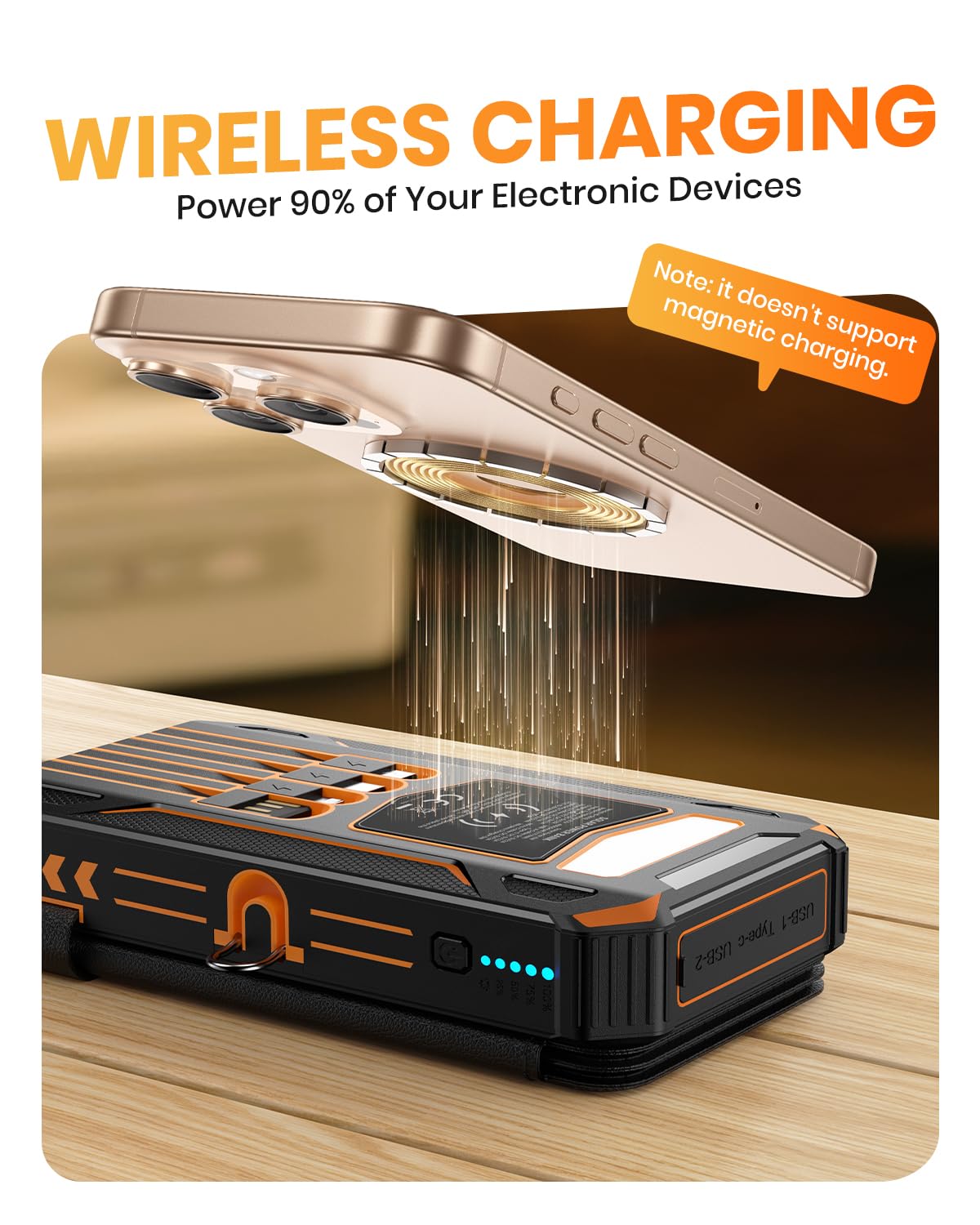 SOARAISE Solar Charger 25000mAh Solar Power Bank with 4 Foldable Solar Panels and 2 Ports, Portable Phone Charger for Outdoor Camping Hiking