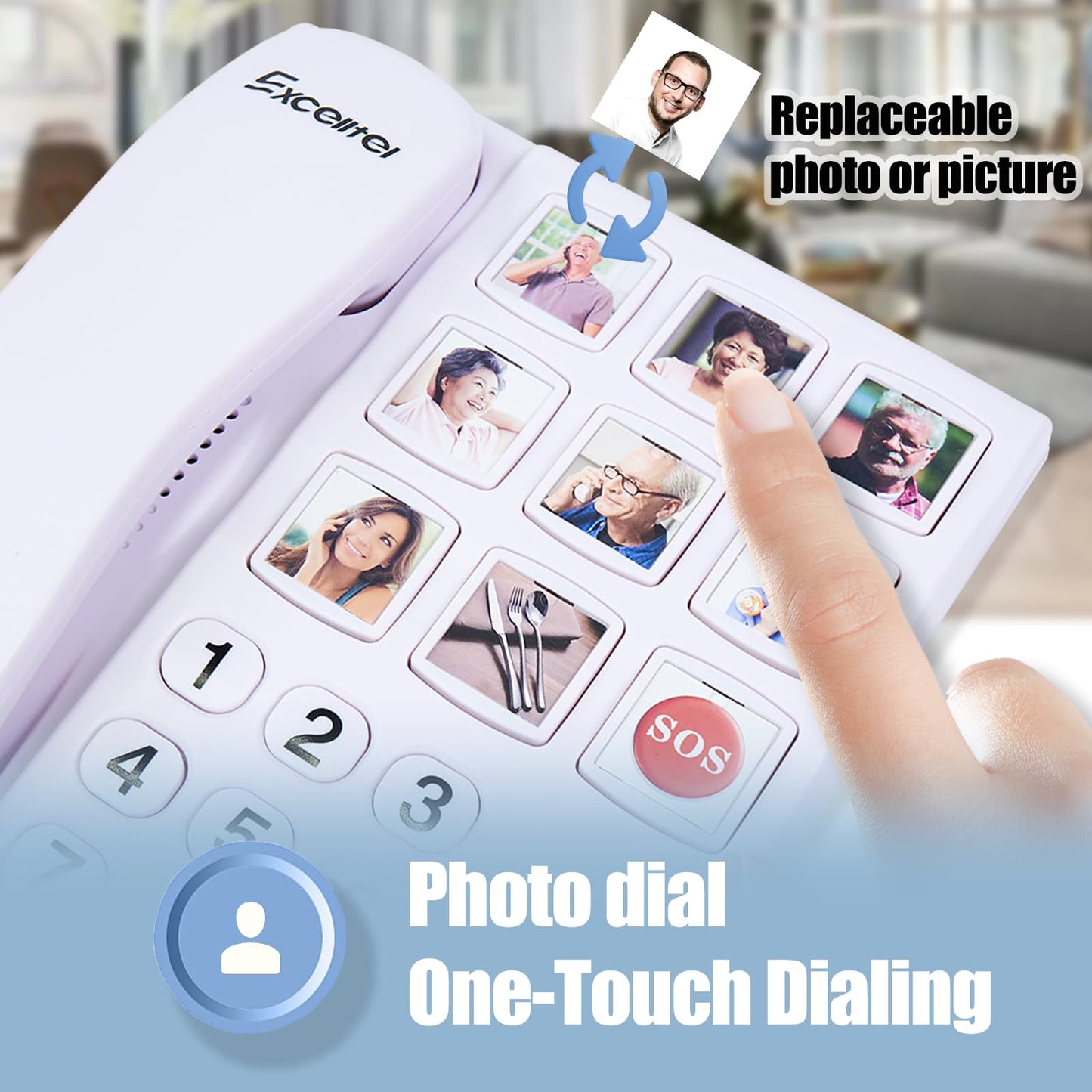 Excelltel Big Button Phone for Seniors, Corded Landline Telephone with Handsfree Function and 9 Groups of Memory, One-Touch Dialling,Suitable People