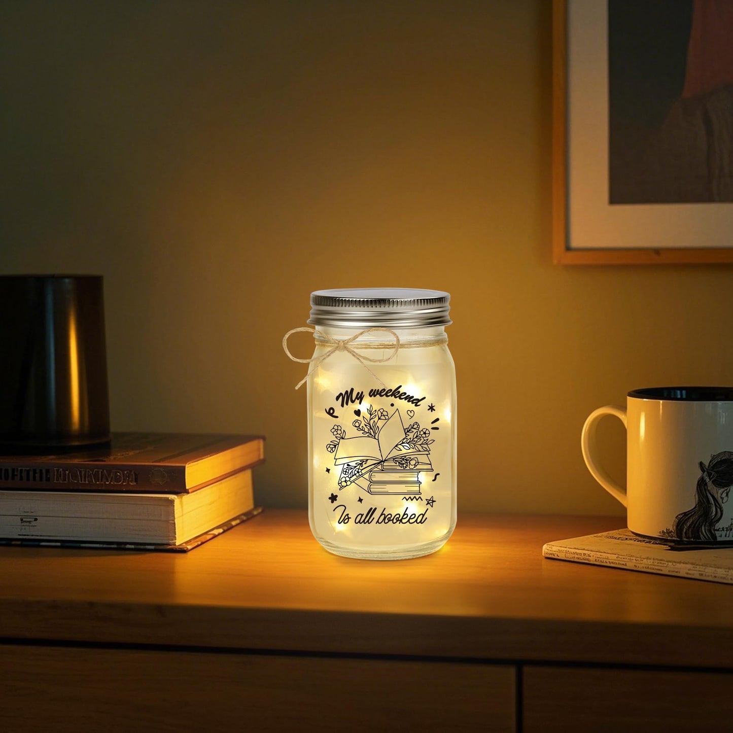 GiftGlow Book Lovers Gifts - Mason Jar Light Bookish Gift for Women, Readers, Bookworms, Librarians, Book Club, Book Themed Gifts, Cozy Reading Nook