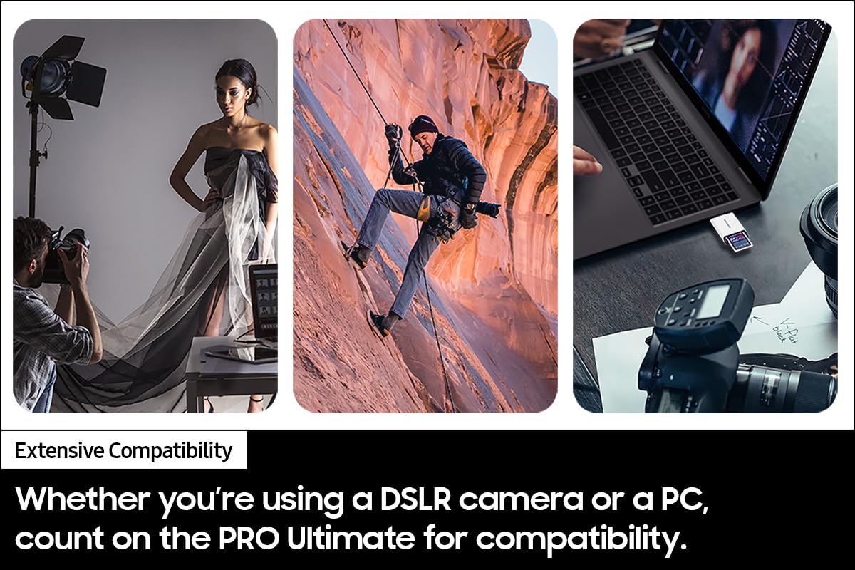 Samsung PRO Ultimate Full Size Memory Card+USBReader, 128GB SDXC, Up to 200 MB/s, 4K UHD, UHS-I, C10, U3, V30, A2 for DSLR, Mirrorless Cameras, PCs