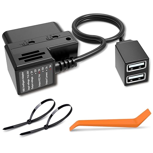 XHQLZMLE OBD Power Cable for Dash Cam, OBD-II Power Adapter with Dual USB Ports, 24H Parking Mode, Low Voltage Protection, Compatible with Garmin Dash