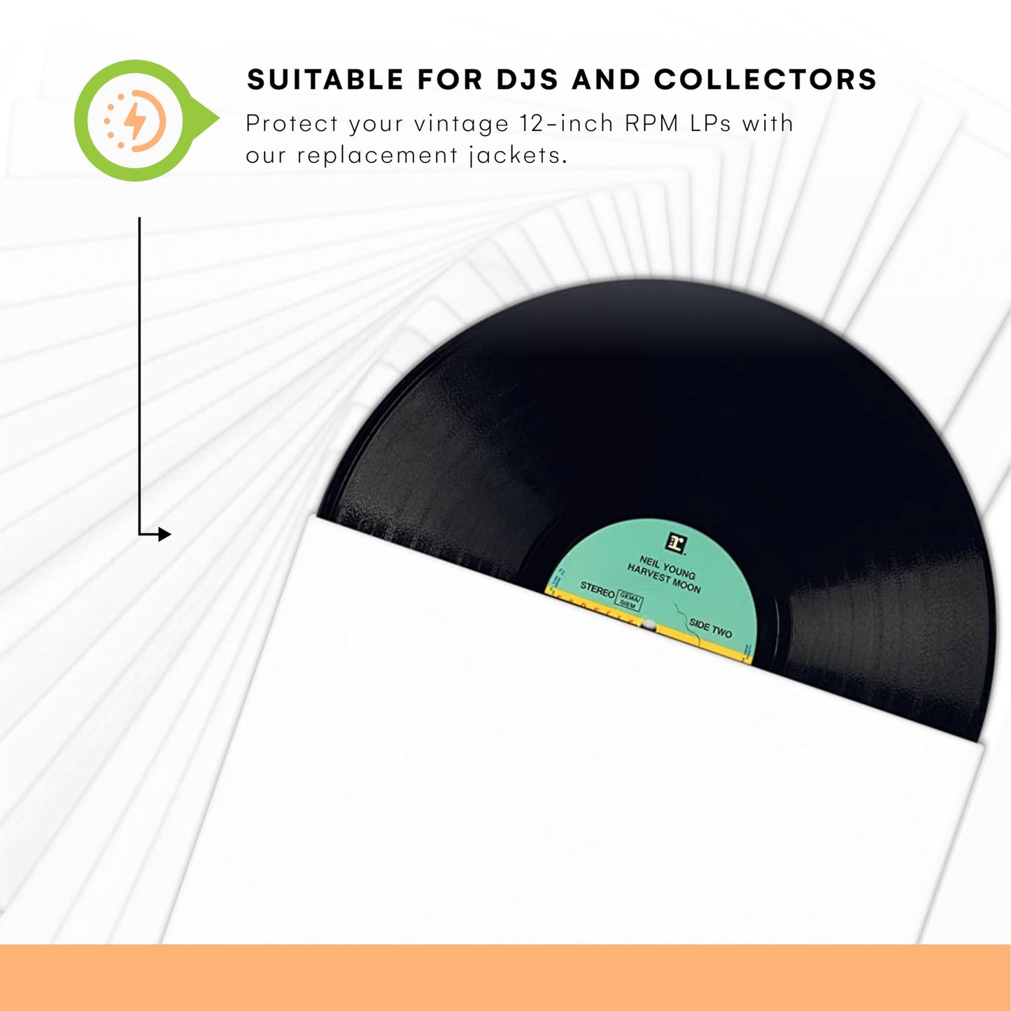TunePhonik 12" LP Vinyl Record Jackets - White Coated w/ No Center Hole | 25-Pack | Made in USA