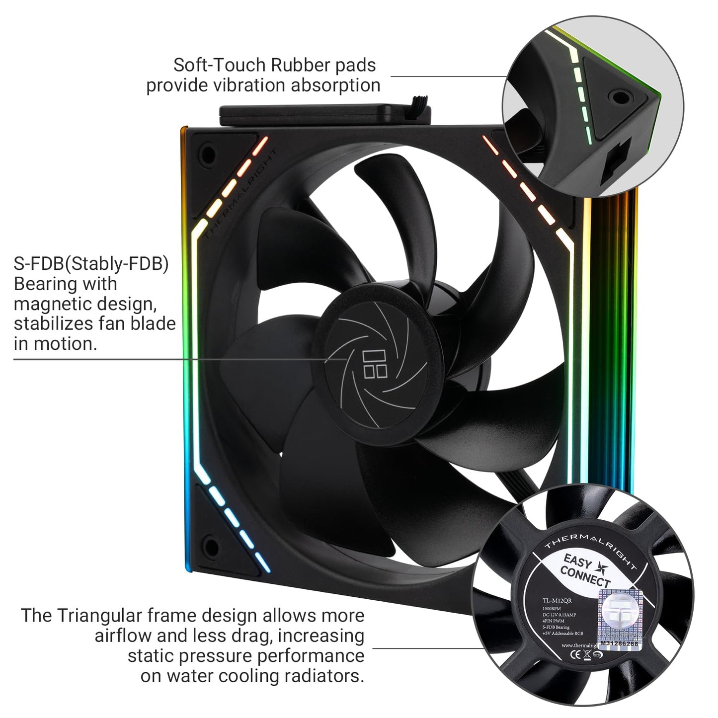 Thermalright TL-M12QR CPU Fan 120mm Case Cooler Wireless Splicing,PWM Connector Silent Computer Cooling with S-FDB Bearing, Building Blocks Version PC