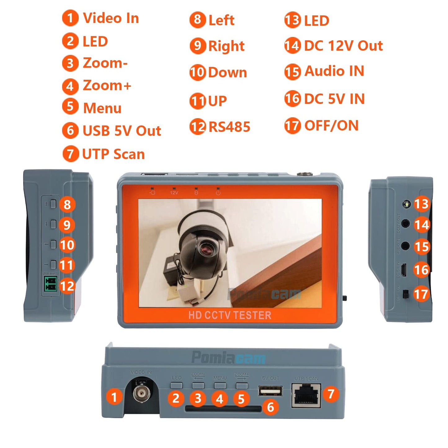 CCTV Test Monitor IV5 Portable Tool 5 inch LCD Screen 8MP HD AHD Tester Monitor TVI CVI CVBS Support UTP PTZ Audio Test CCTV Tester