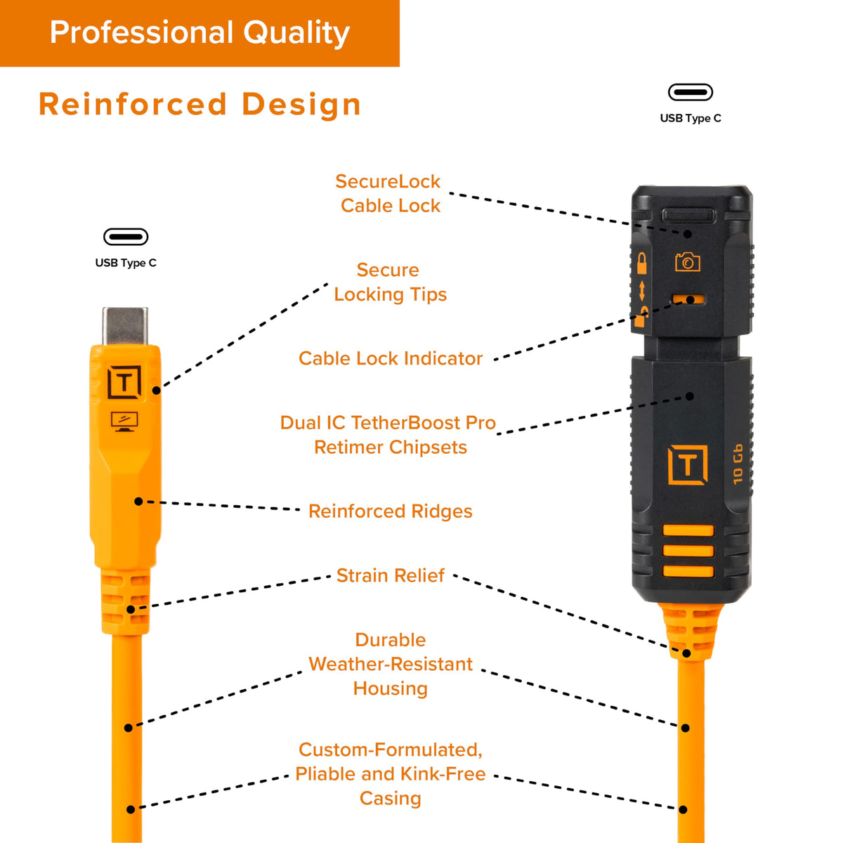 Tether Tools TetherPro Optima 10G USB-C TetherBoost Locking Extension Cable