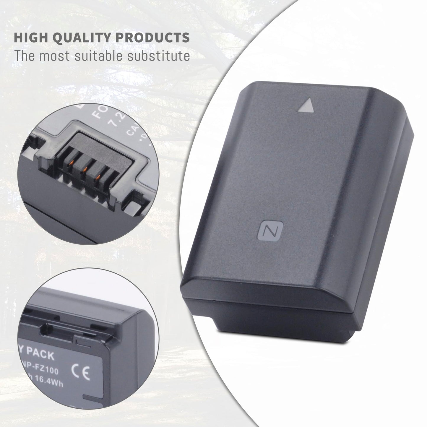 2-Pack NP-FZ100 Battery replacement Compatible for Sony Alpha A1, A9 II, A7R III, A7R IV, A7R V, A7S III, A7 III, A7 IV, A6600, A7C, A7C II, Camera