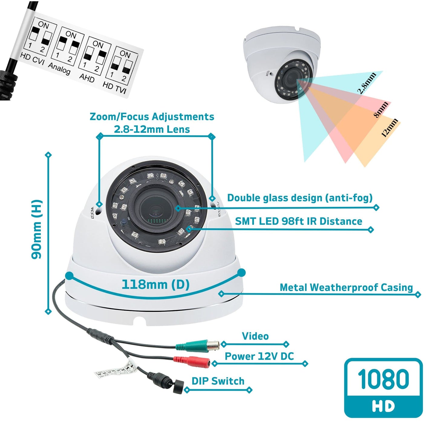 Evertech High Definition 1080P Outdoor Indoor CCTV Security Dome Camera with Night Vision
