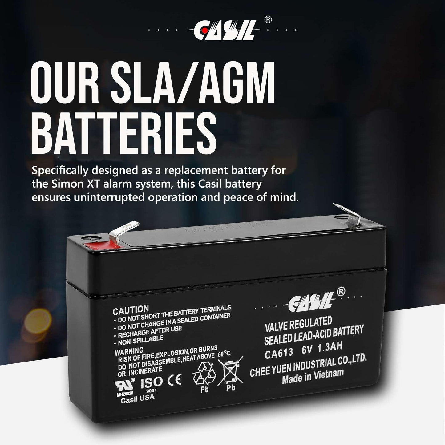 Casil 6V 1.3Ah Replacement Alarm Battery Compatible with GE 600-1054-95R Simon xt
