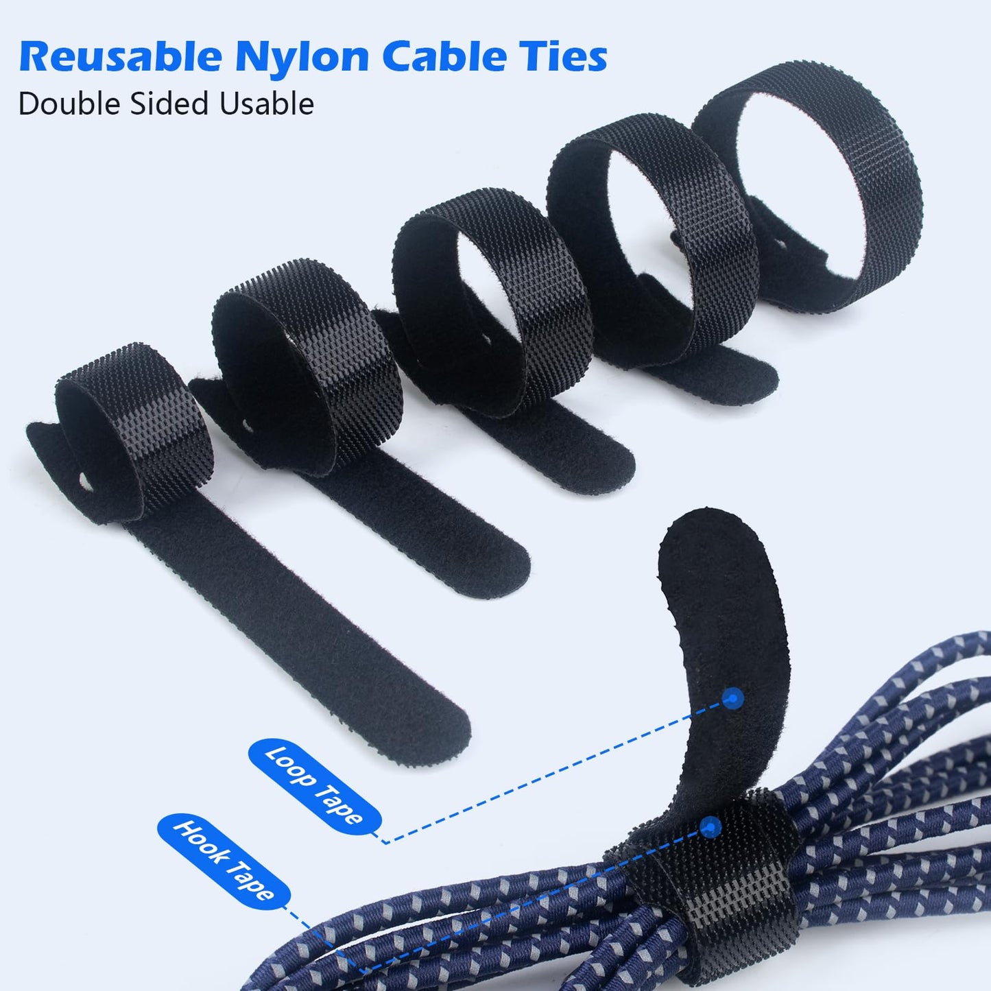 SUTOUG 60PCS 6 Inch Reusable Cable Ties Black, Adjustable Cable Straps, Cable Tie Management, Cable Tidy for Desktop Charging Cables, Home and Office