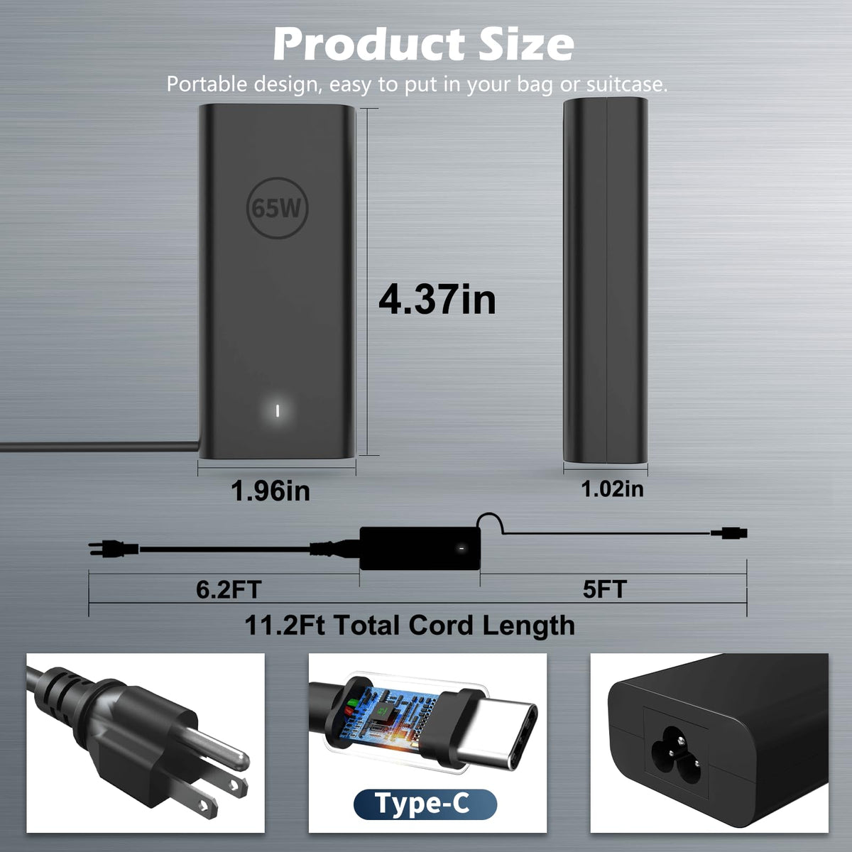 65W USB C Laptop Charger for Dell Pro 14 16 Plus/Latitude/XPS Power Cord