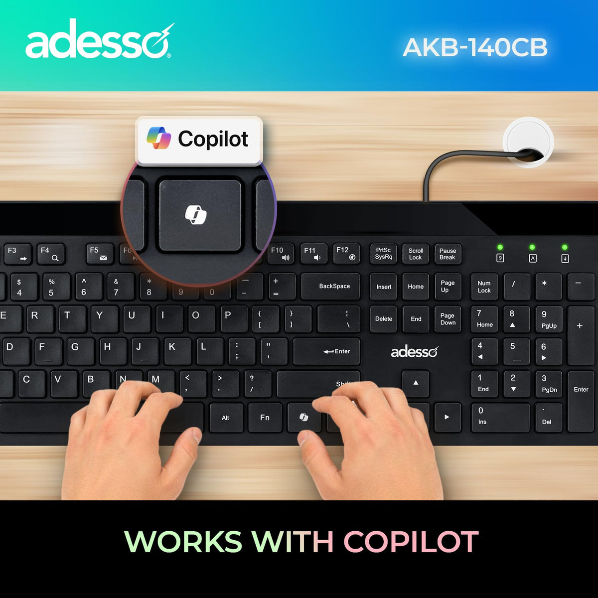 Adesso Wired USB Keyboard and Mouse Combo, 104 Key, Copilot AI Hotkey
