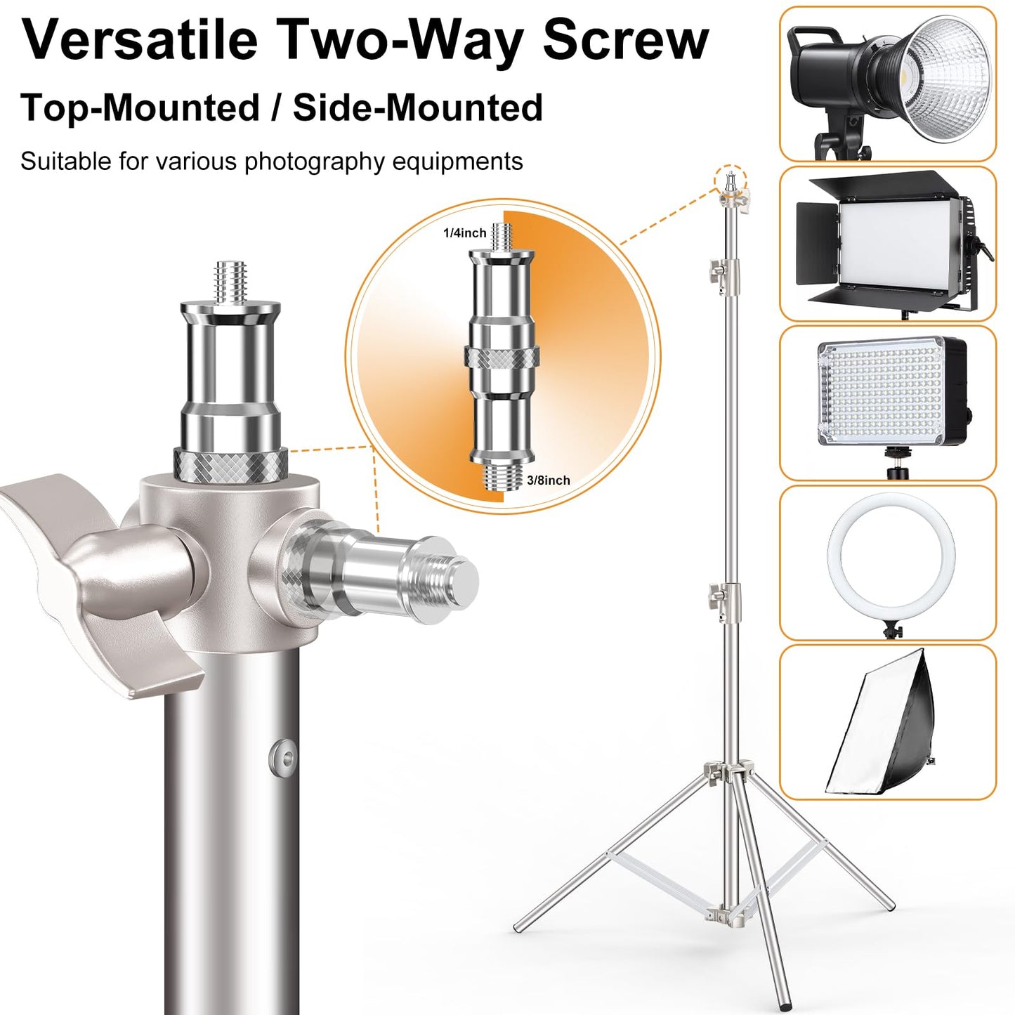 Anautin 9.2 FT Stainless Steel Light Stand Photography, 2 Pack Heavy Duty Photography Tripod Stand with 1/4” to 3/8” Screw Adapter for Strobe,LED
