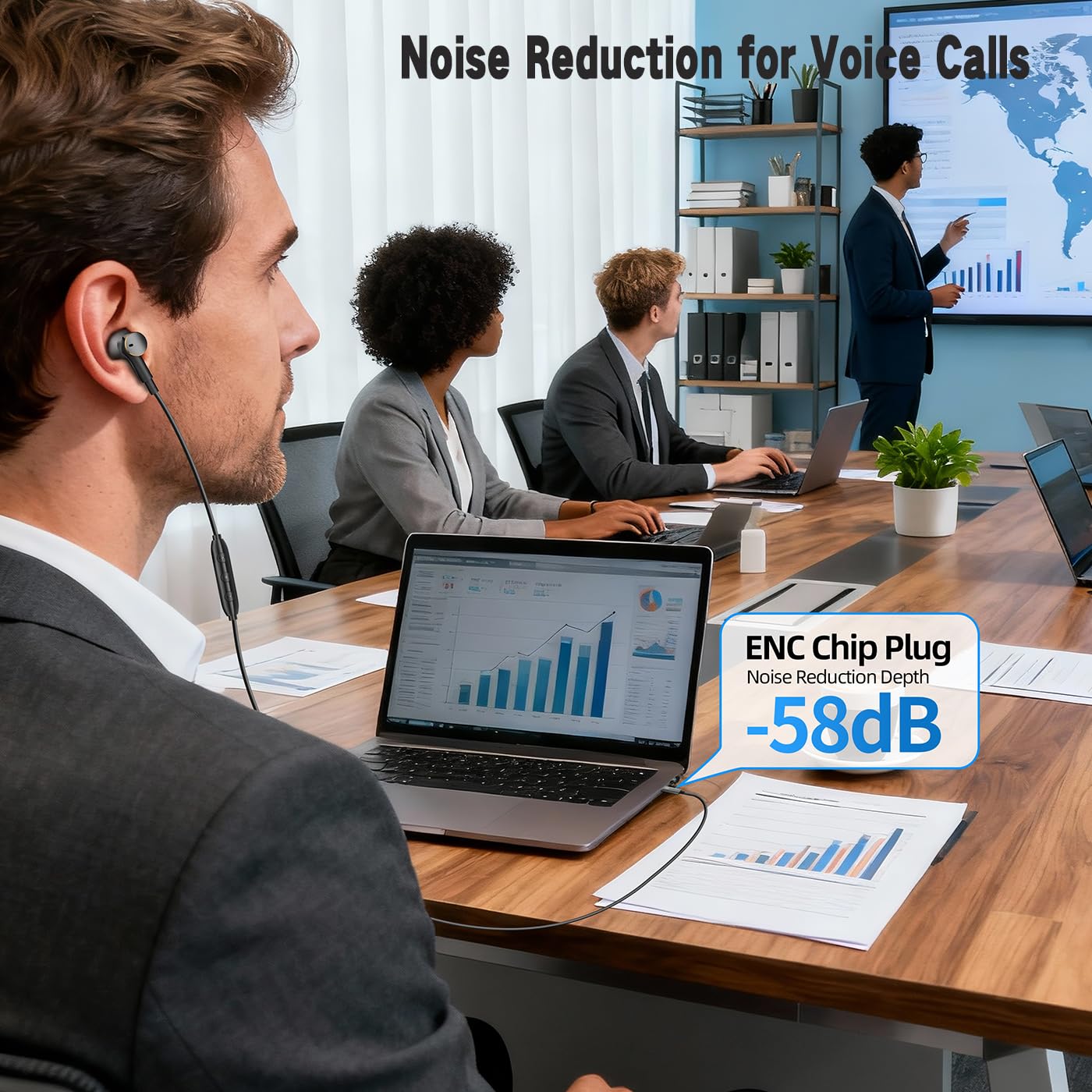 USB-C Earbuds with Noise Cancellation,Hybrid Driver Deep Bass Wired Headphones with Type C Plug Noise-canceling Mic Calls Compatible with iPhones 17…