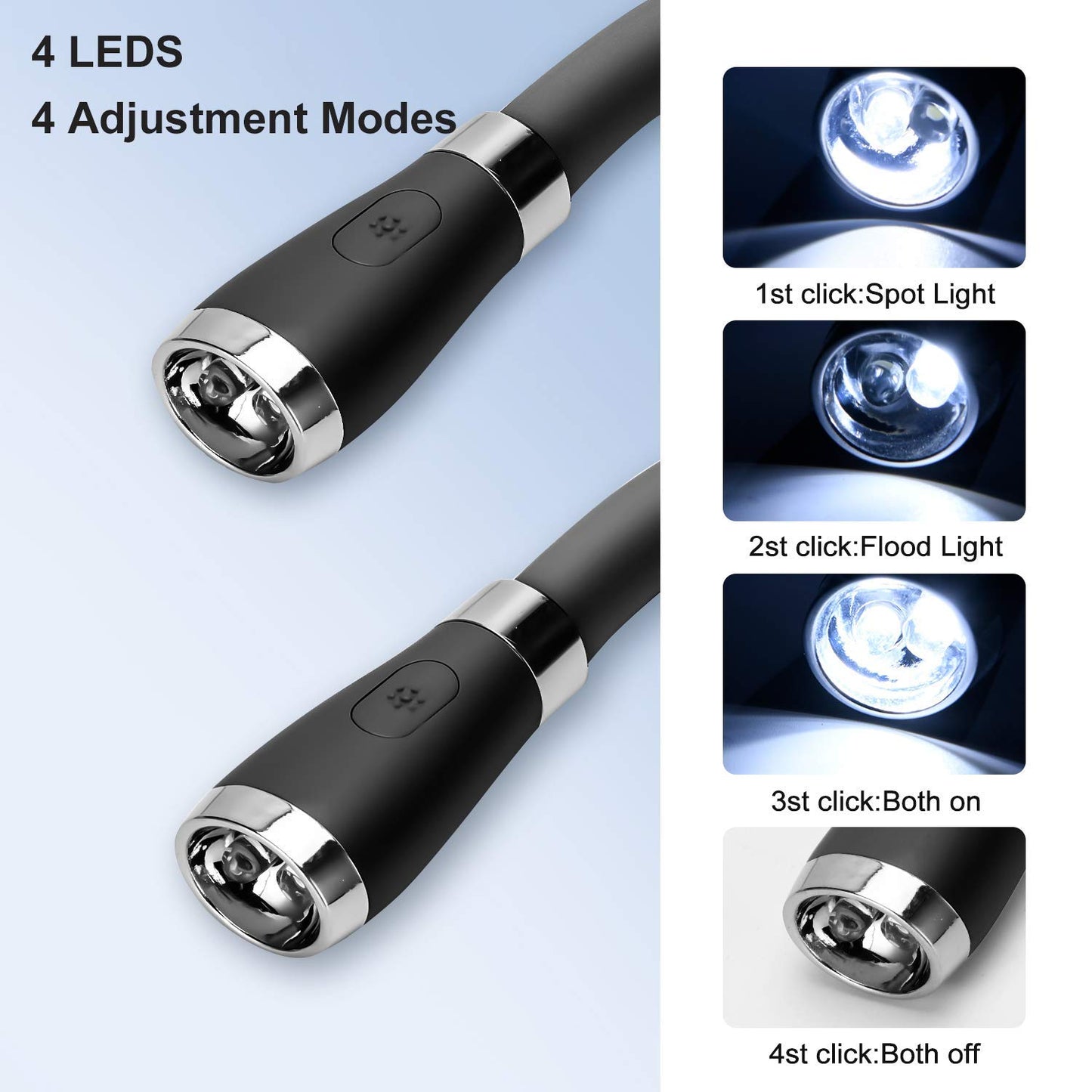 TSINGREE LED Neck Book Light USB Rechargeable, Hands Free, 4 Super Bright LED Bulbs, 3 Adjustable Brightness, Best for Reading in Bed, Knitting