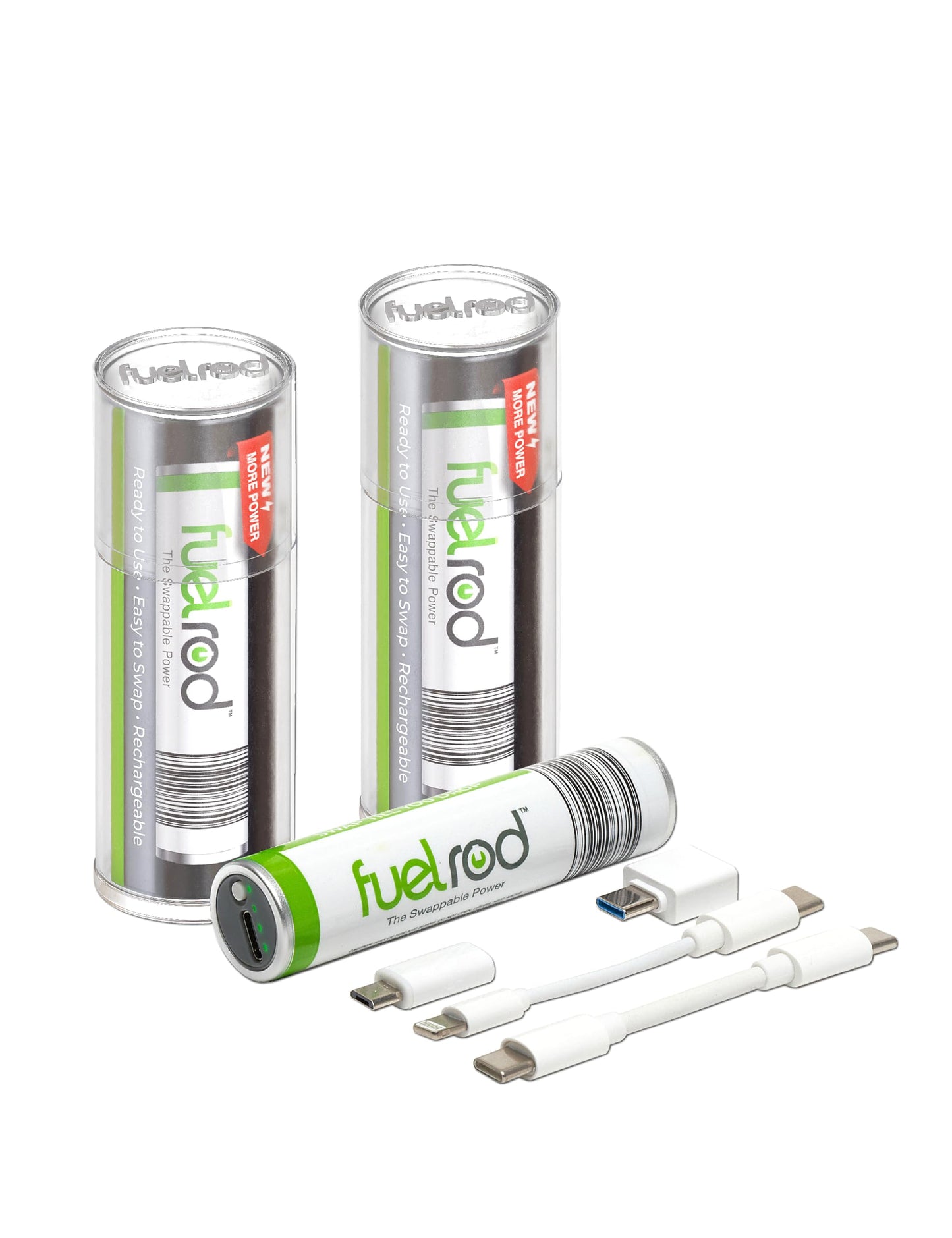 FuelRod USB-C Portable Charger Kit - Pack of 2 - Includes All Cables & Adapters Compatible with All Tablets & Smart Phones, Rechargeable Backup Power