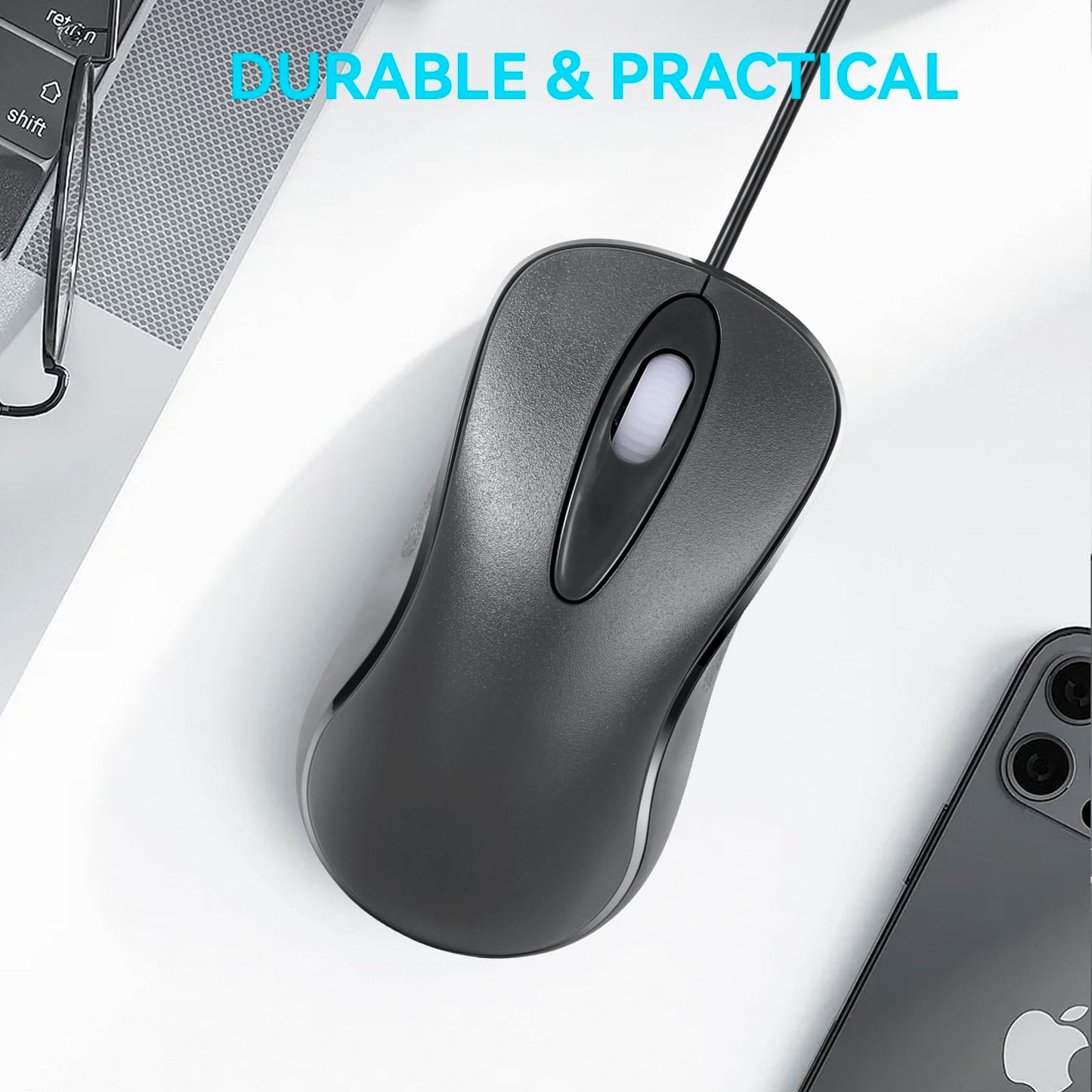 Mofkirg Classic Wired Office Mouse Ergonomic USB Optical 3-Button 1000 DPI Comfortable Durable for Windows Mac Laptop Desktop Black (1)