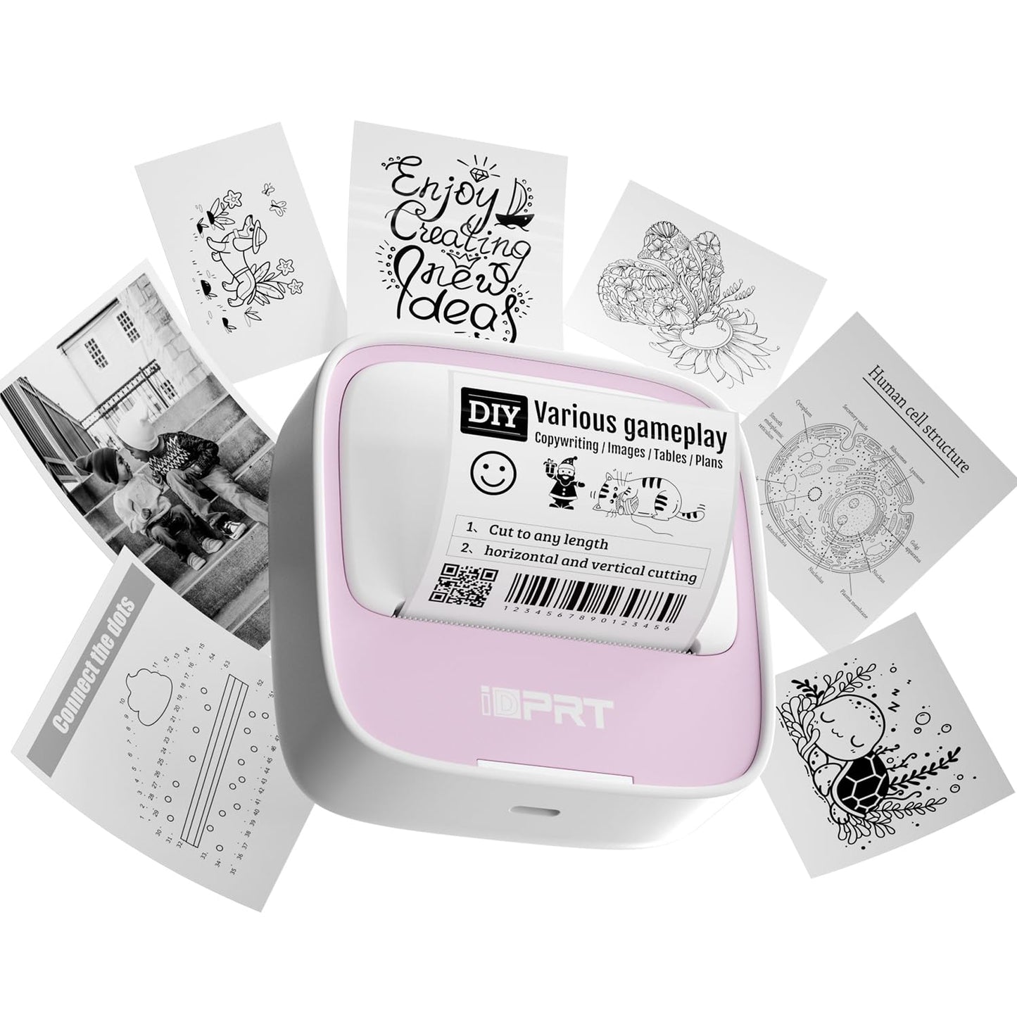 iDPRT Sticker Maker, Portable Thermal Printer with 1 Roll Sticker Paper, Bluetooth Inkless Printer Mini Label Maker for Study, DIY, Notes, Mini Label
