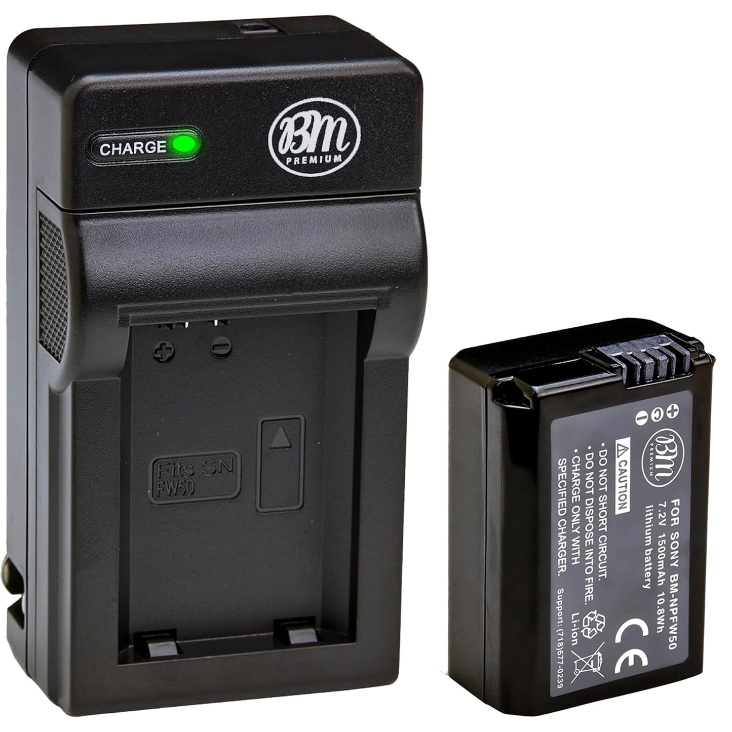 BM Premium NP-FW50 Battery and Charger for Sony A6100, A6400, DSC-RX1R III, DSC-RX10 IV, DSC-RX10 III, DSC-RX10 II, DSC-RX10, Alpha 7, Alpha 7R, a7