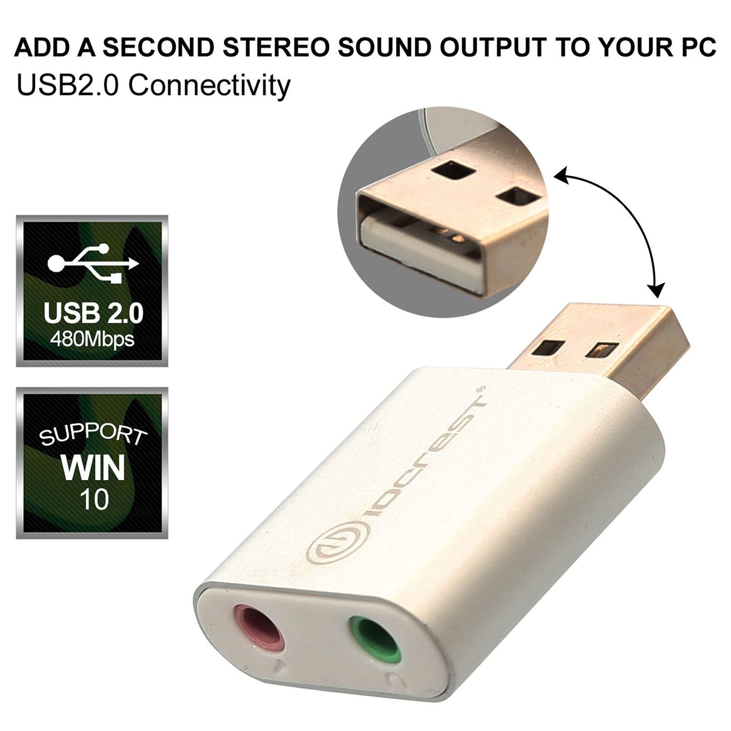 IO Crest SY-AUD20205 USB to Audio Adapter Convert PC USB Port into a Stereo Sound Card for Windows & Mac Silver