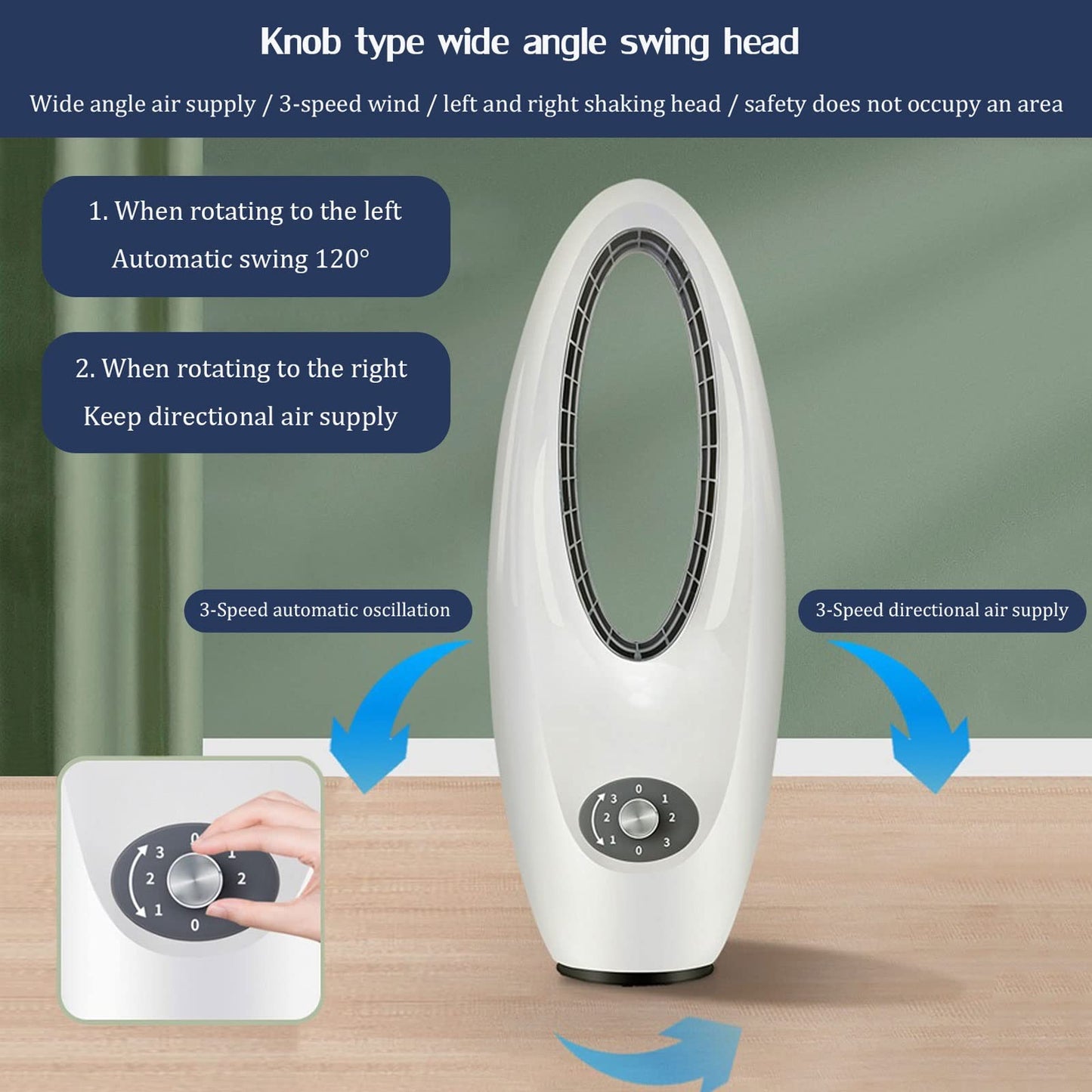 YWangQiang Leafless Tower Fan, PP Silent Can Swing Head Air Conditioning Fan Vertical Electric Fan, Suitable for Living Room, Bedroom, Office, Etc