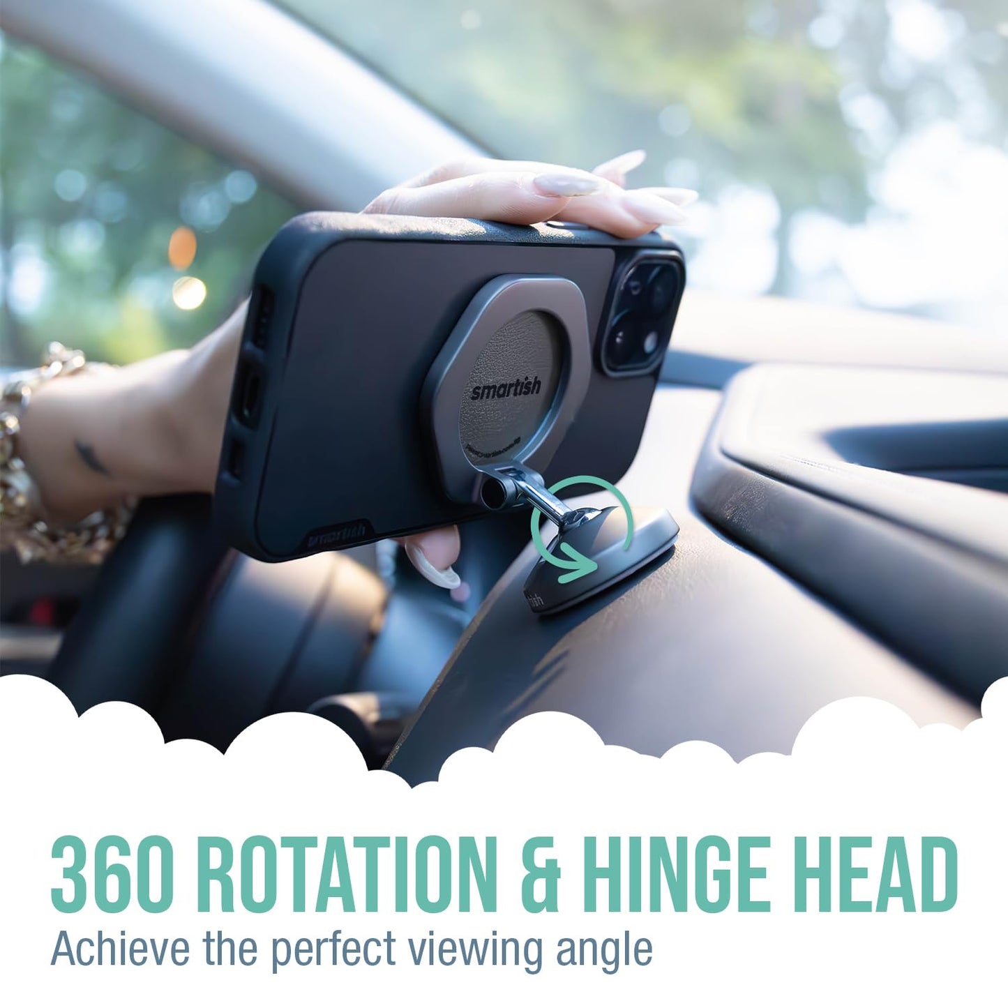 Smartish® MagSafe Mountaineer Car Mount - Compatible w/Apple iPhone 17/16/15/14/13 - Magnetic Stick on Adhesive Phone Holder - Extra Strength Magnet