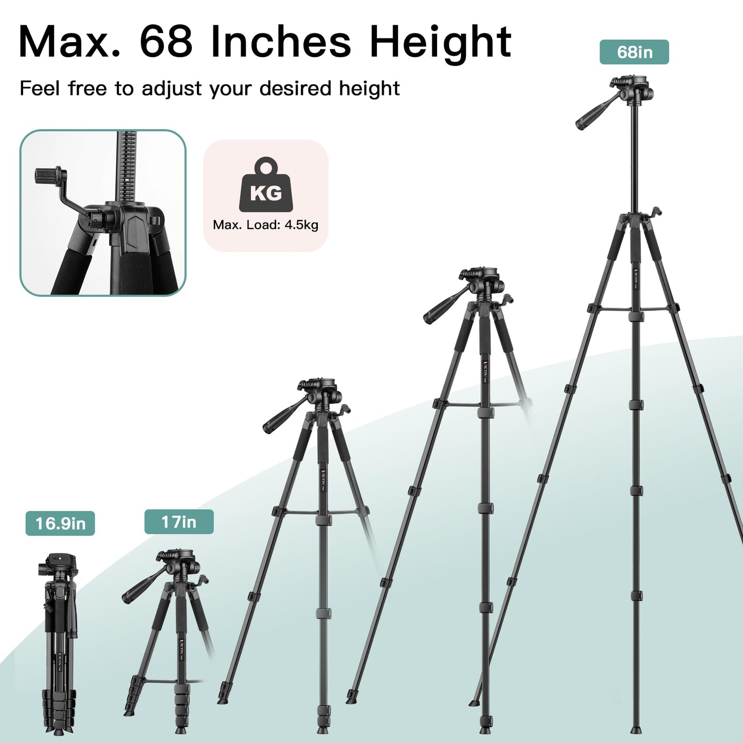 Camera Tripod Stand, 68" Phone Tripod for Tablet with Remote and Holder, Lightweight and Compact Travel Tripod for Canon Sony Camera, Compatible