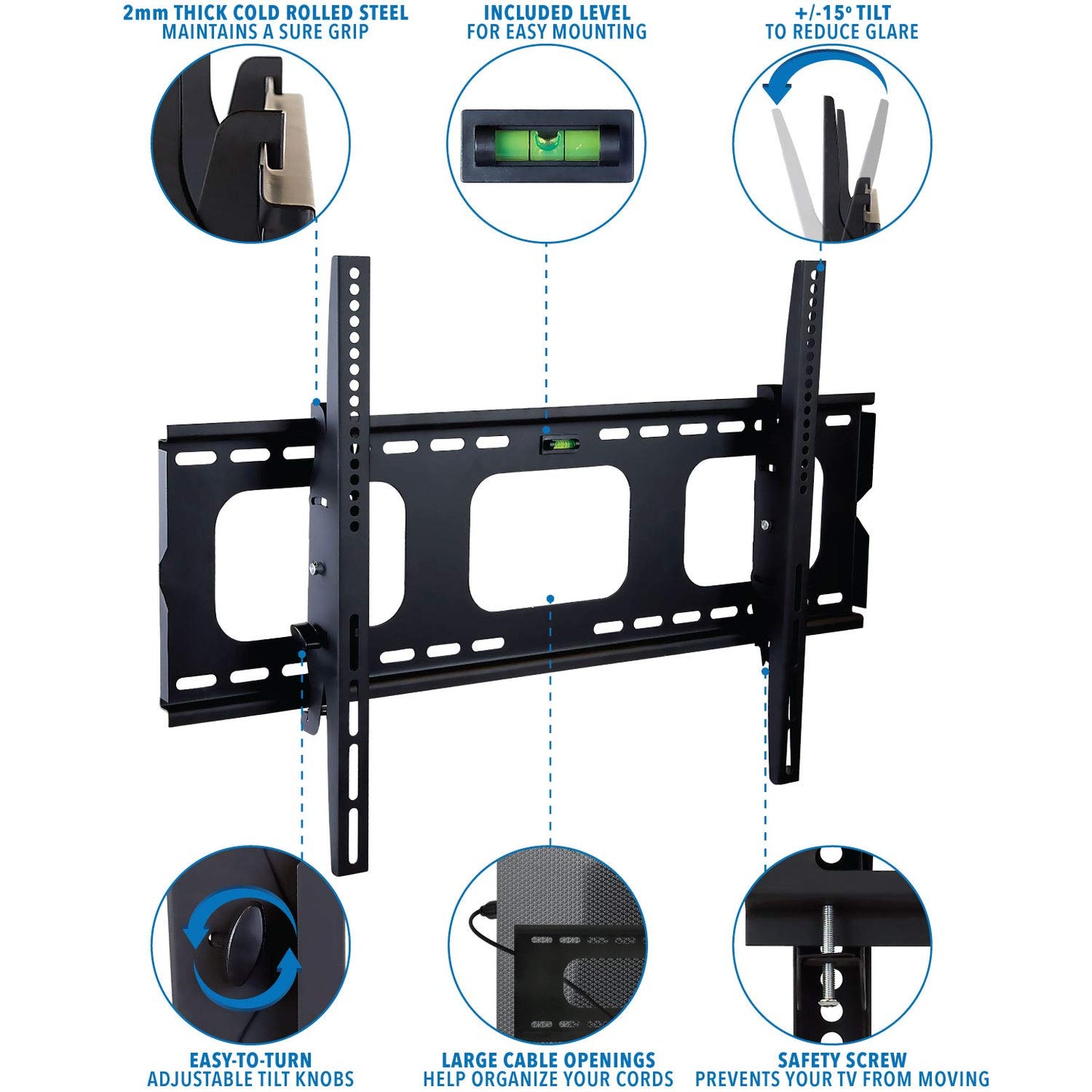 Mount-It! Tilting TV Wall Mount Bracket for 32-65 inch LCD, LED, Plasma Flat Screen TV| Universal Heavy Duty Television Mount with 175 lbs Load