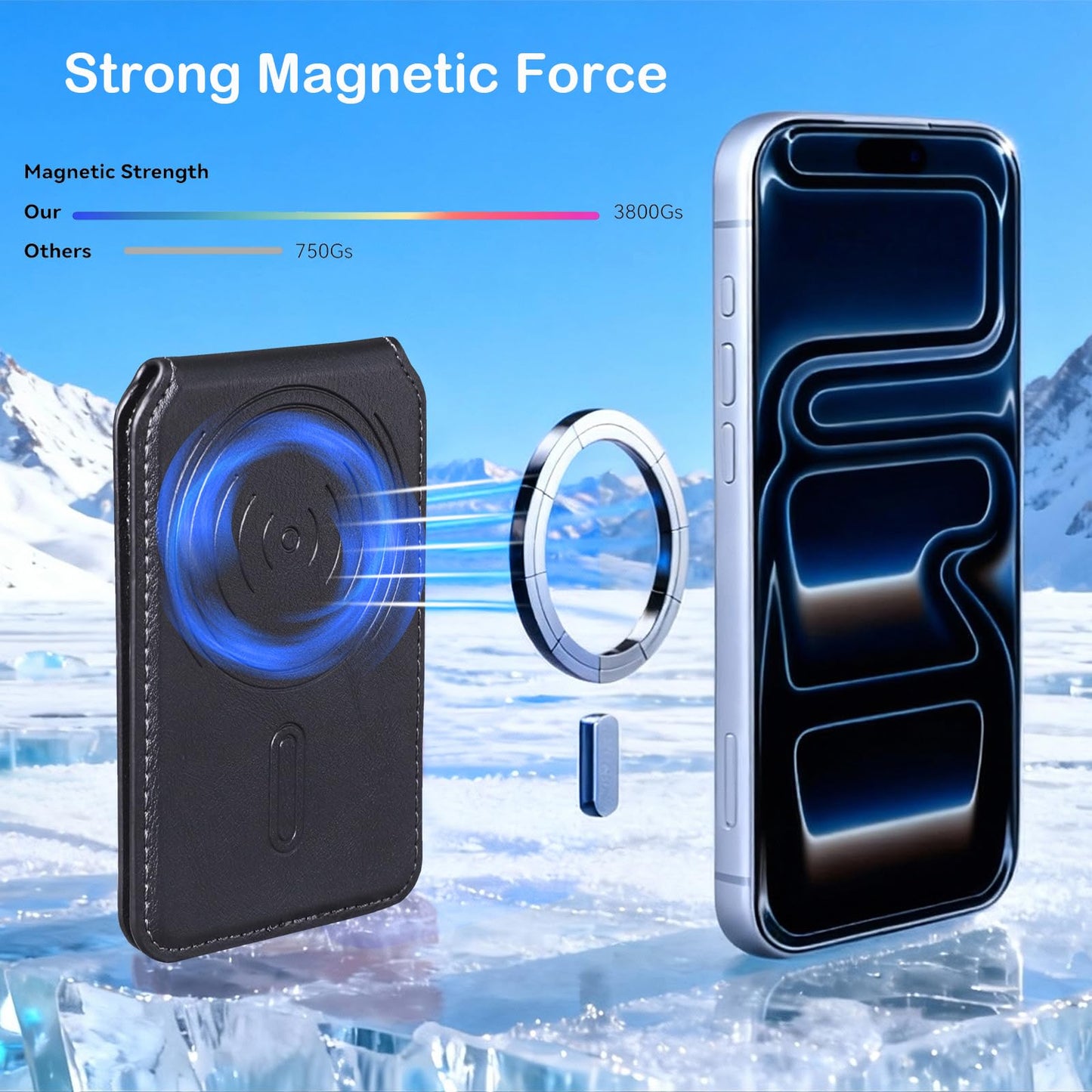 Qoovi Strong Magnetic Wallet,Card Holder with Leather Stand RFID Blocking for iPhone 17/16/15/14/13/12 Series, Compatible with Magsafe Phones