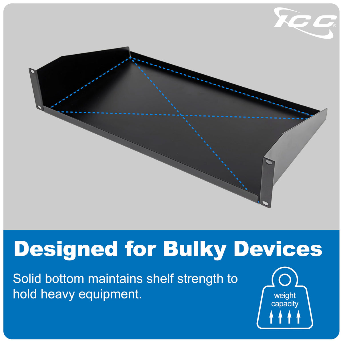 ICC 2U Solid Cantilever Rack Shelf, 10-Inch Deep, Black