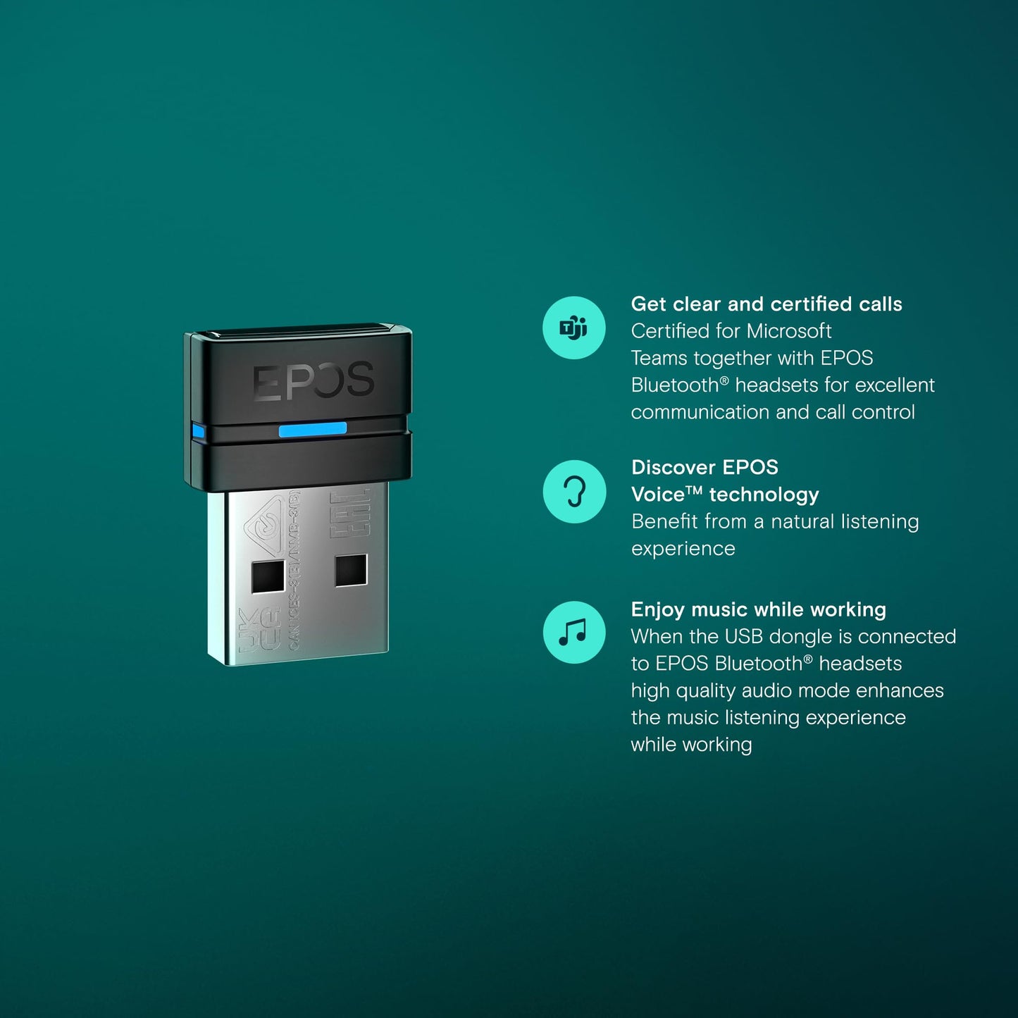 EPOS The USB dongle Provides Connection to All Bluetooth® Devices in The Adapt, Expand & Impact Series. Use with an Impact 5000 Series Base Station