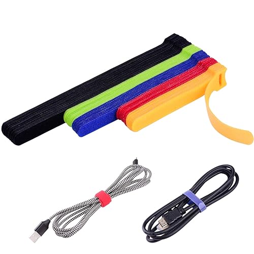 OneLeaf 60 Pcs Reusable Fastening Cable Ties with Hook and Loop, Multi-Purpose Cable Straps Wire Ties Cable Management, Adjustable Cord organizer Ties