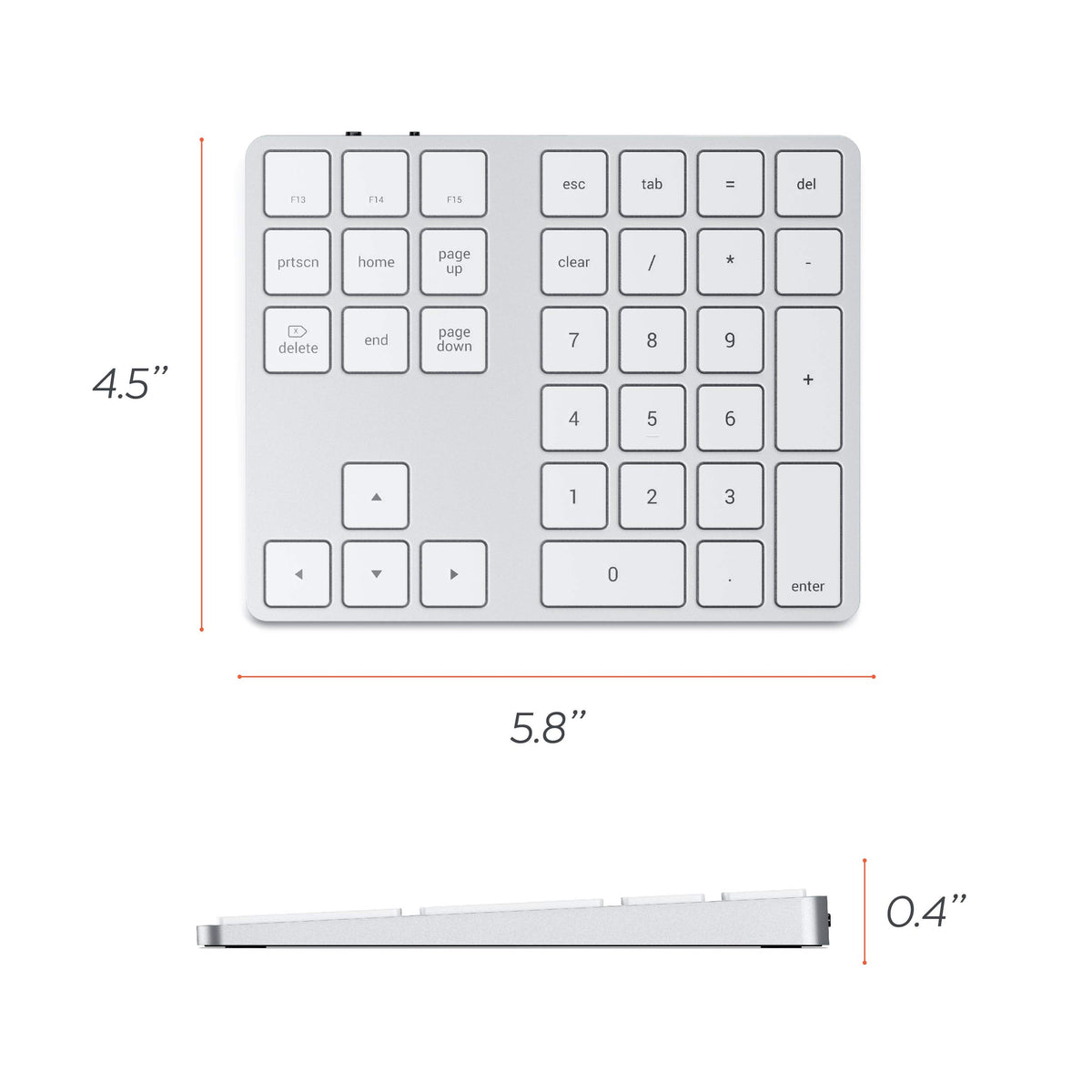 Satechi Bluetooth Extended Numeric Keypad, Rechargeable 34-Key, Silver