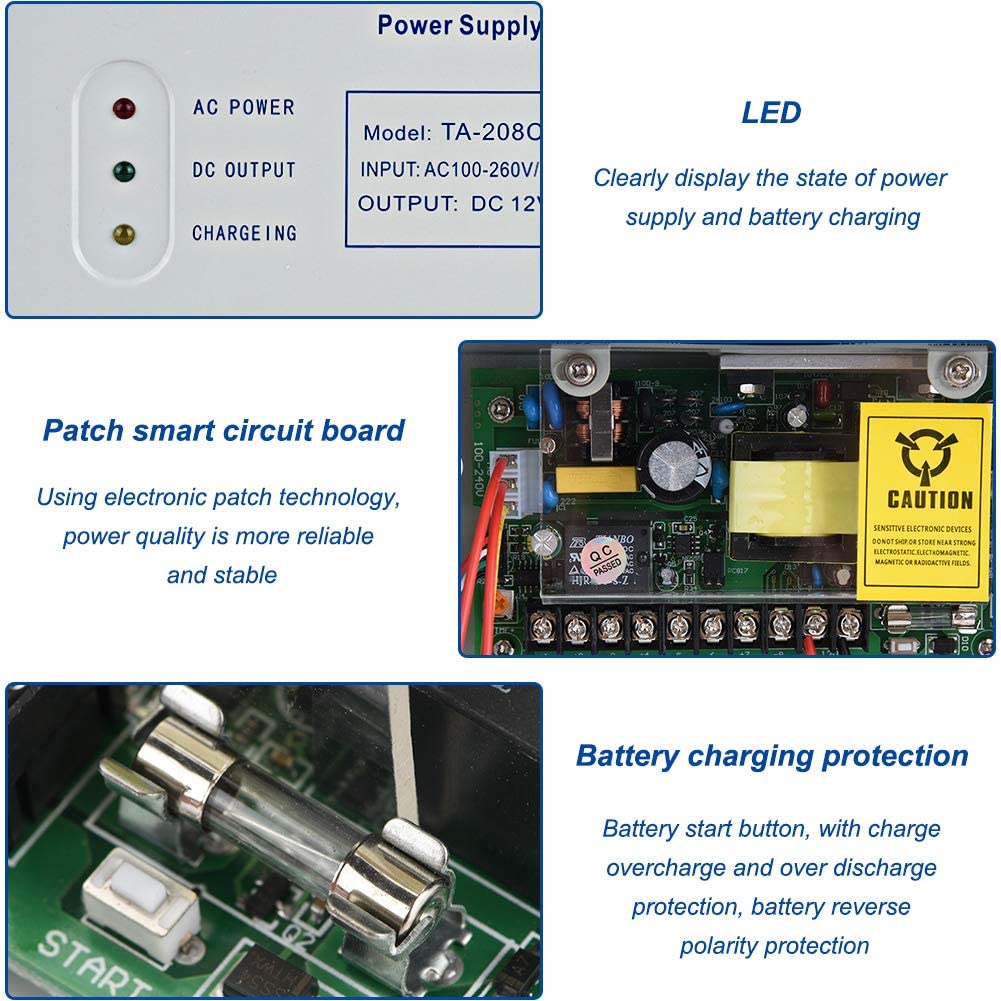 Power Supply Box, 110 to 240VAC to 12VDC Door Access Control System Switching Power Supply Box Security System UPS Variable Frequency Power Supply Box