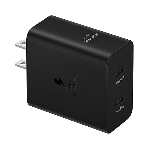 SAMSUNG 50W Duo Power Adapter Wall Charger, 2 Ports, Cable Included, Super Fast Charging 2.0 for Galaxy Phones, Tablets, USB Type C Devices, Low