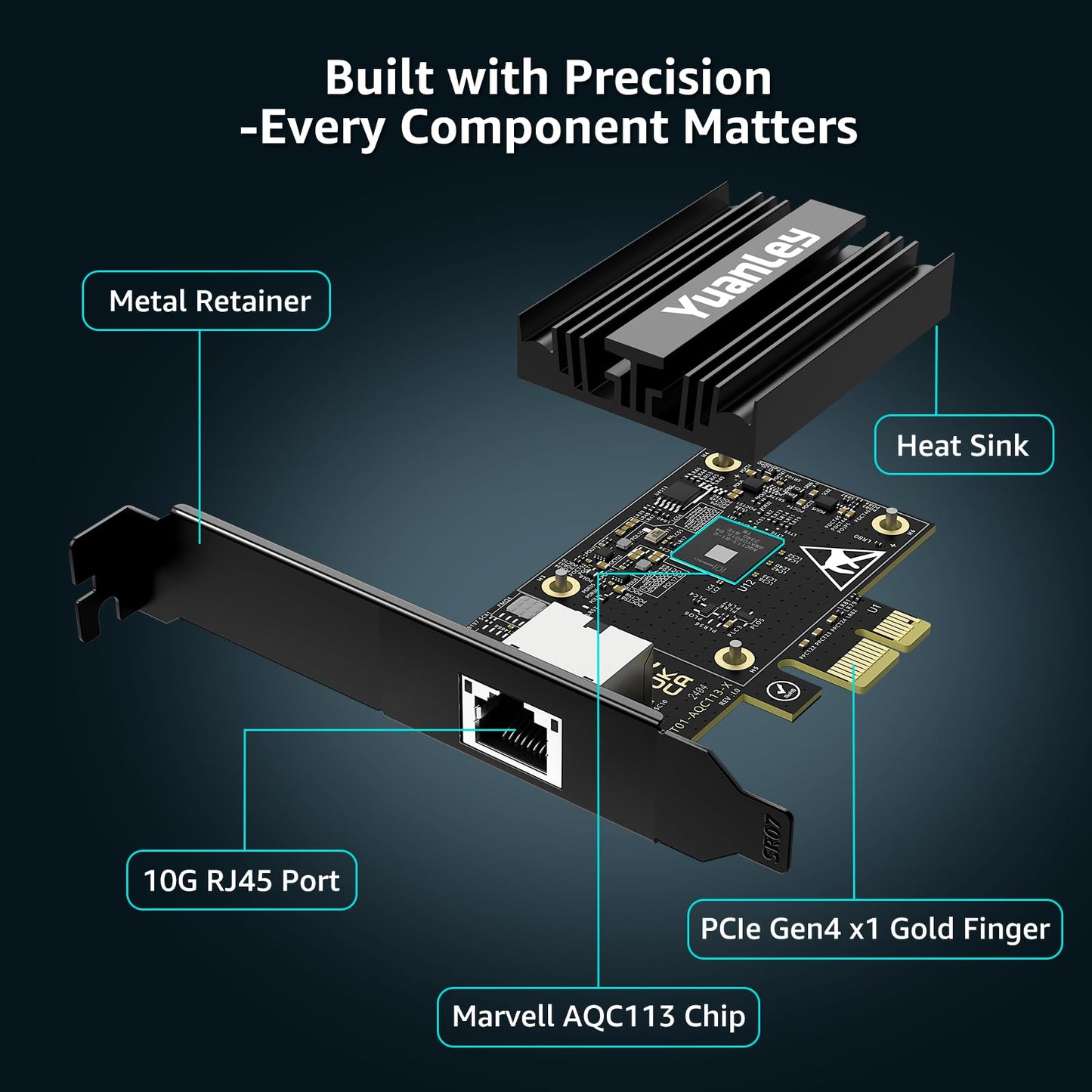 10G PCIe Network Card, YuanLey 10G Base-T Ethernet Card with Marvell AQC113 Conrtoller, PCIE to 10Gb RJ45 Ethernet Adapter NIC Compatible with PCI
