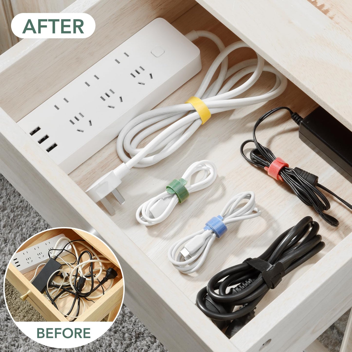 50PC 8 In Reusable Cable Ties, Multi-Purpose Cord Ties for Electronics, Cable Management Ties, Adjustable Fastening Hook and Loop StrapsHome/Office