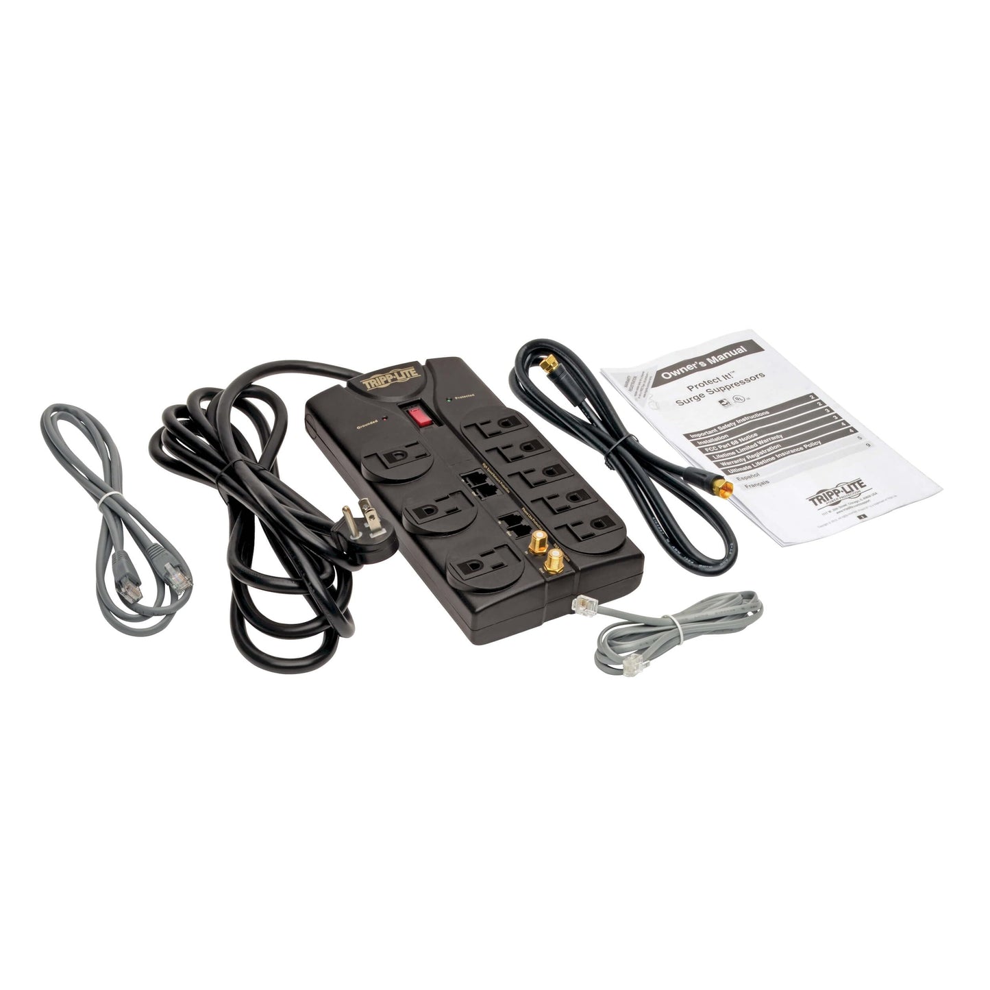 Tripp Lite TLP810NET Protect It! 8-Outlet Surge Protector (3,240 Joules; 10ft Cord; Modem/coaxial/Ethernet Protection)