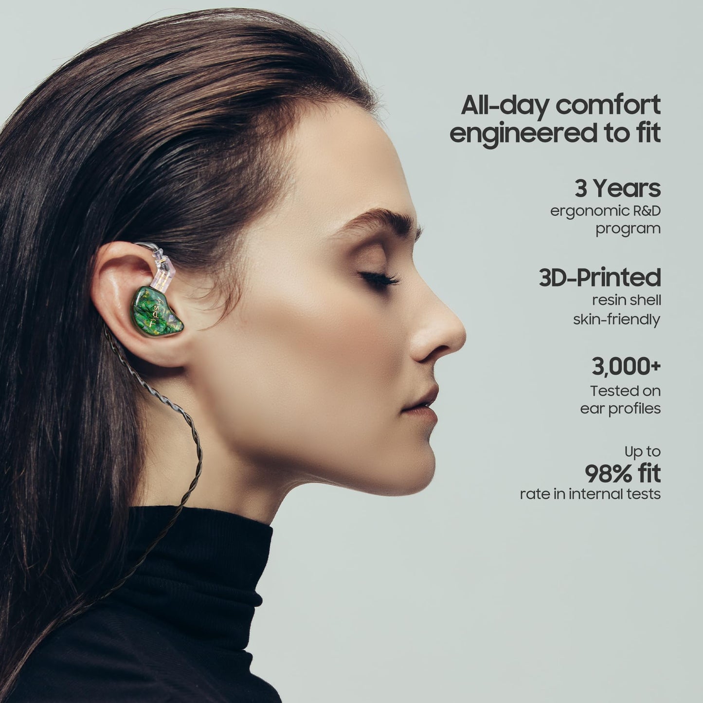 TipsyAuthen Tipsy M3 Professional IEM for Musicians, 2BA + 1DD Drivers, 36dB PNC, IPX5, Acoustic-Runway™ Technology, Skin-Friendly Resin, Detachable